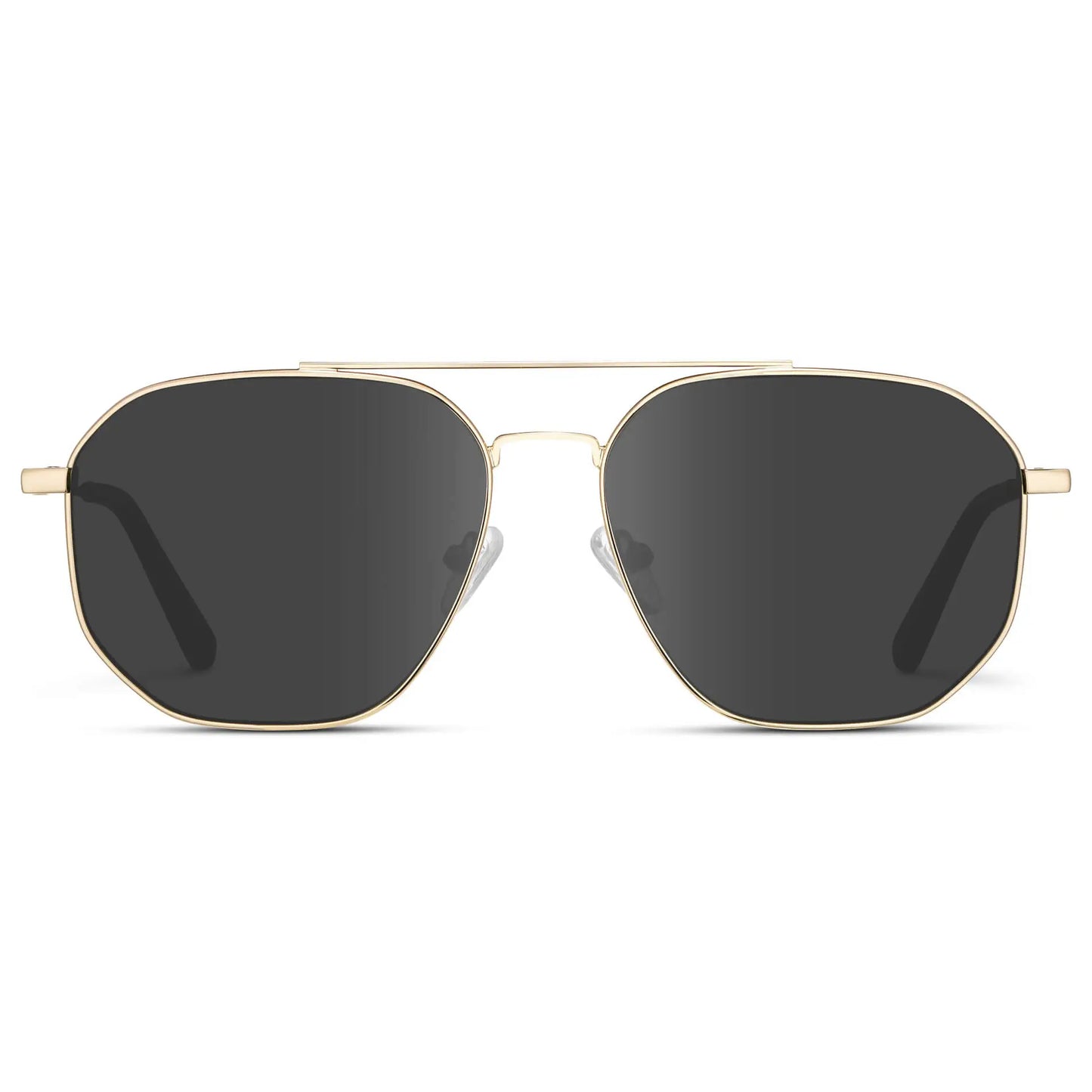 Gold / Grey || Men's Double Bridge Aviator Prescription Sunglasses with Gold Frame and Grey Lenses on a white background