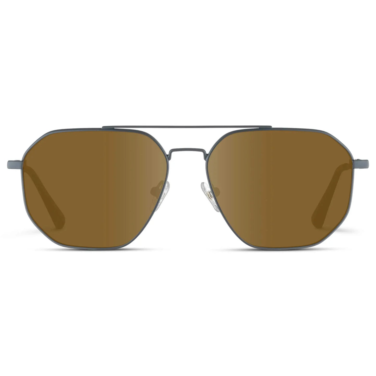 Matte Graphite / Amber || Men's Double Bridge Aviator Prescription Sunglasses with Matte Graphite Frame and Amber Lenses on a white background