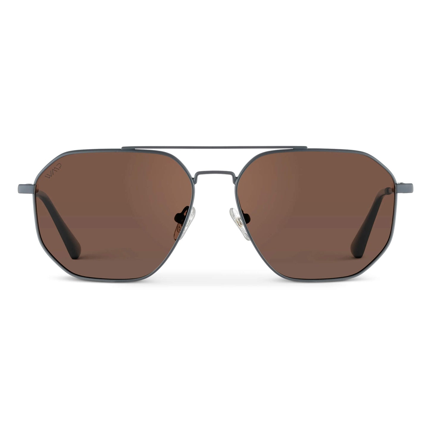 Matte Graphite / Brown Lens || Modern Double Bridge Aviator Sunglasses with Grey Frame and Brown Lenses