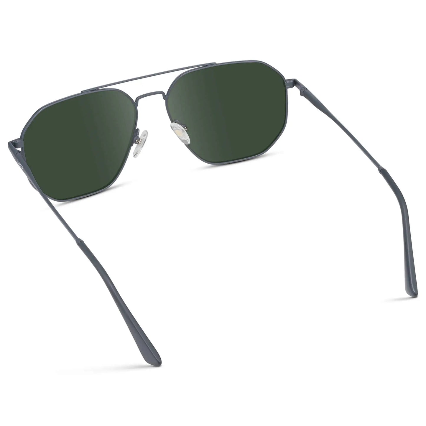 Matte Graphite / G15 || Back view of Men's Double Bridge Aviator Prescription Sunglasses with Matte Graphite Frame and Green Lenses on a white background