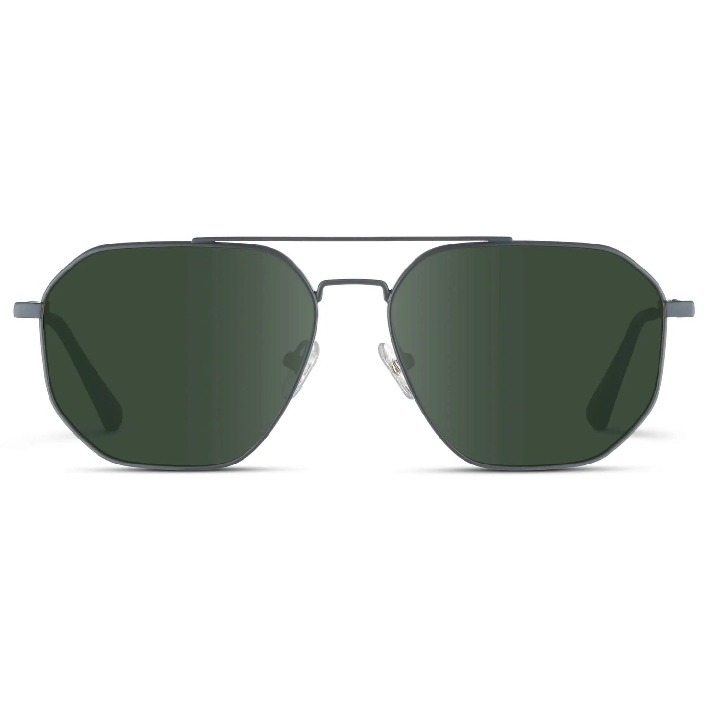 Matte Graphite / G15 || Men's Double Bridge Aviator Prescription Sunglasses with Matte Graphite Frame and Green Lenses on a white background