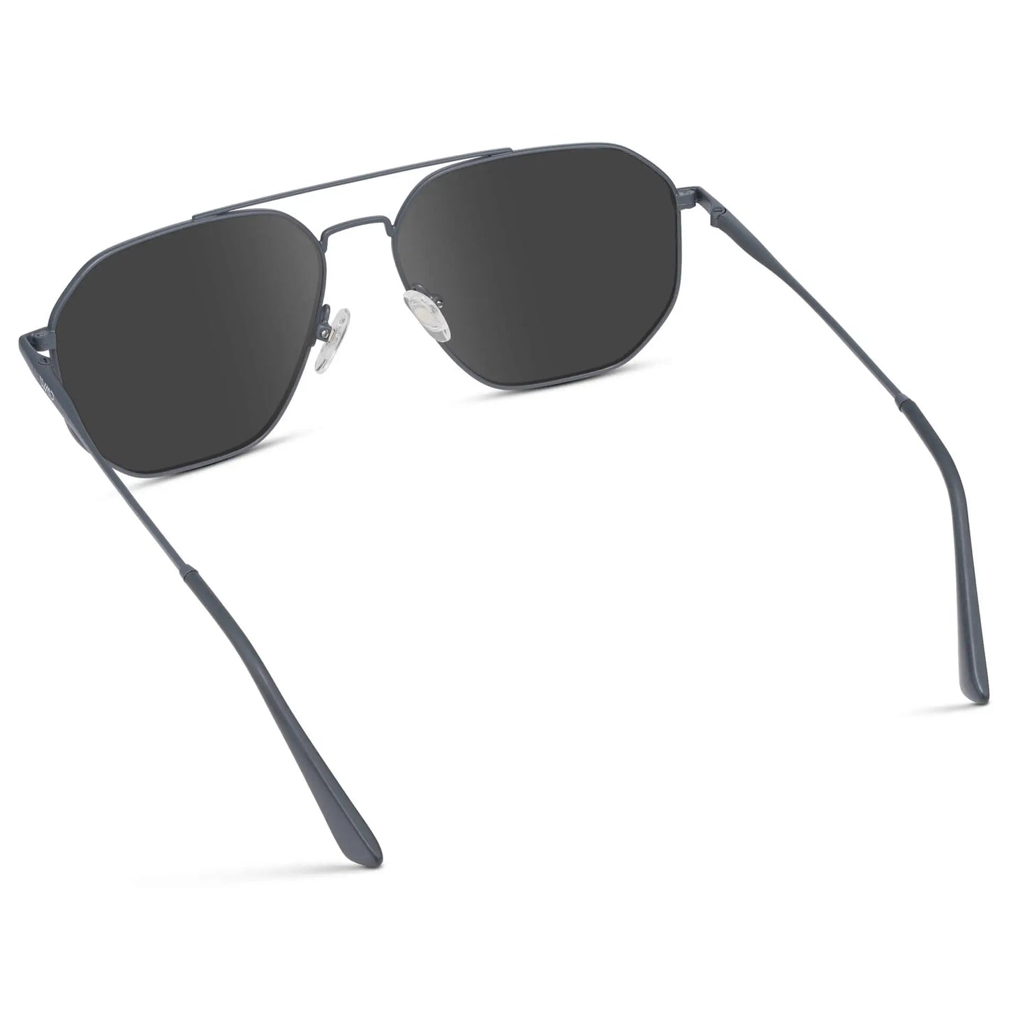 Matte Graphite / Grey || Back view of Men's Double Bridge Aviator Prescription Sunglasses with Matte Graphite Frame and Grey Lenses on a white background