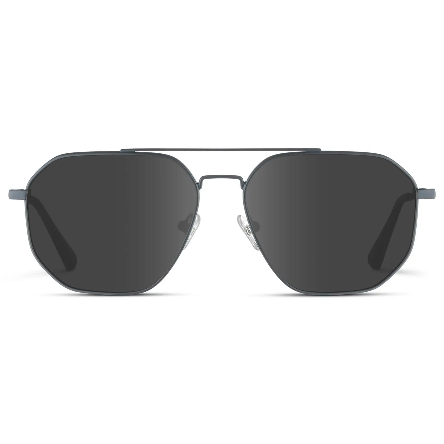 Matte Graphite / Grey || Men's Double Bridge Aviator Prescription Sunglasses with Matte Graphite Frame and Grey Lenses on a white background