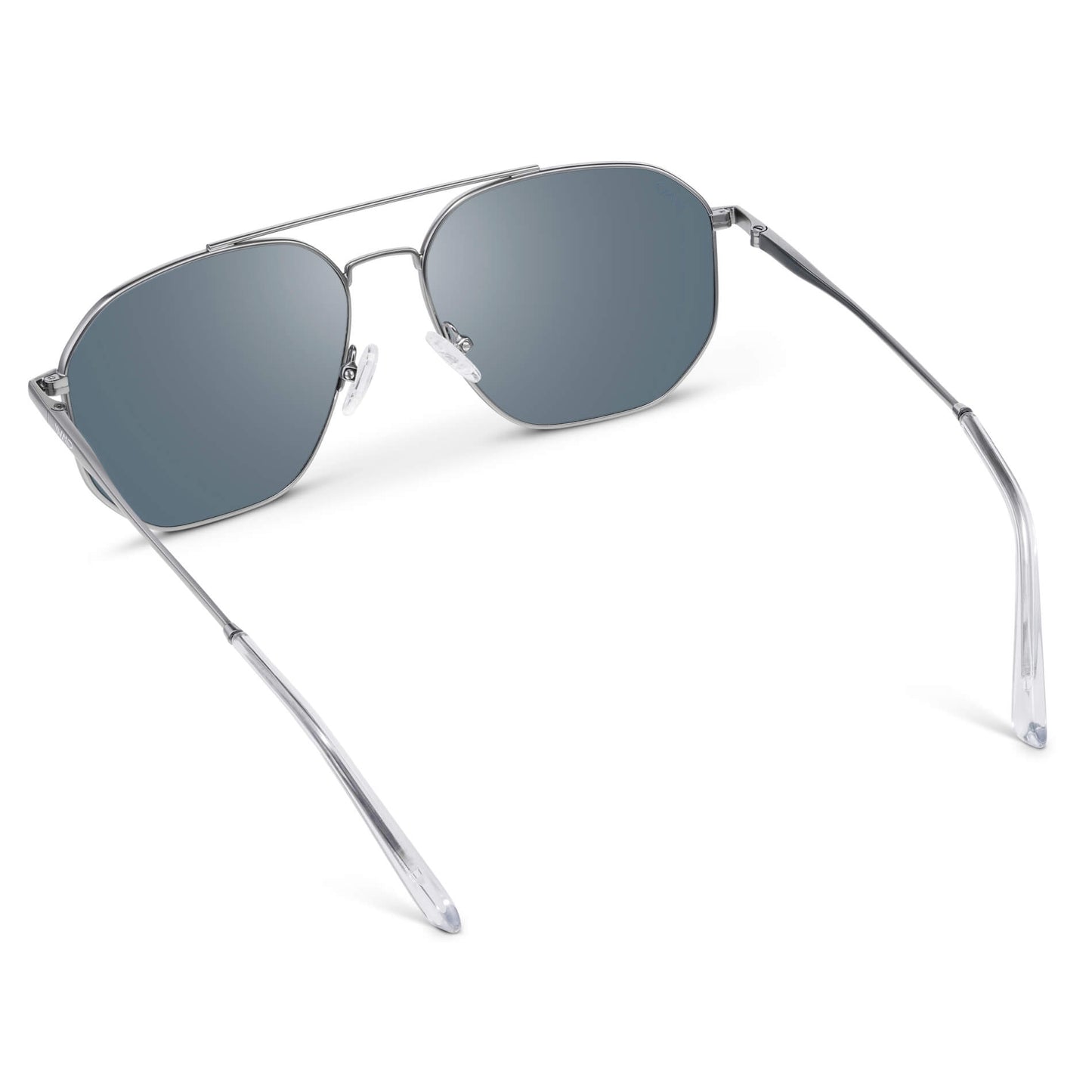 Silver / Slate Blue Lens || Modern Double Bridge Aviator Sunglasses with Silver Frame and Blue Lenses