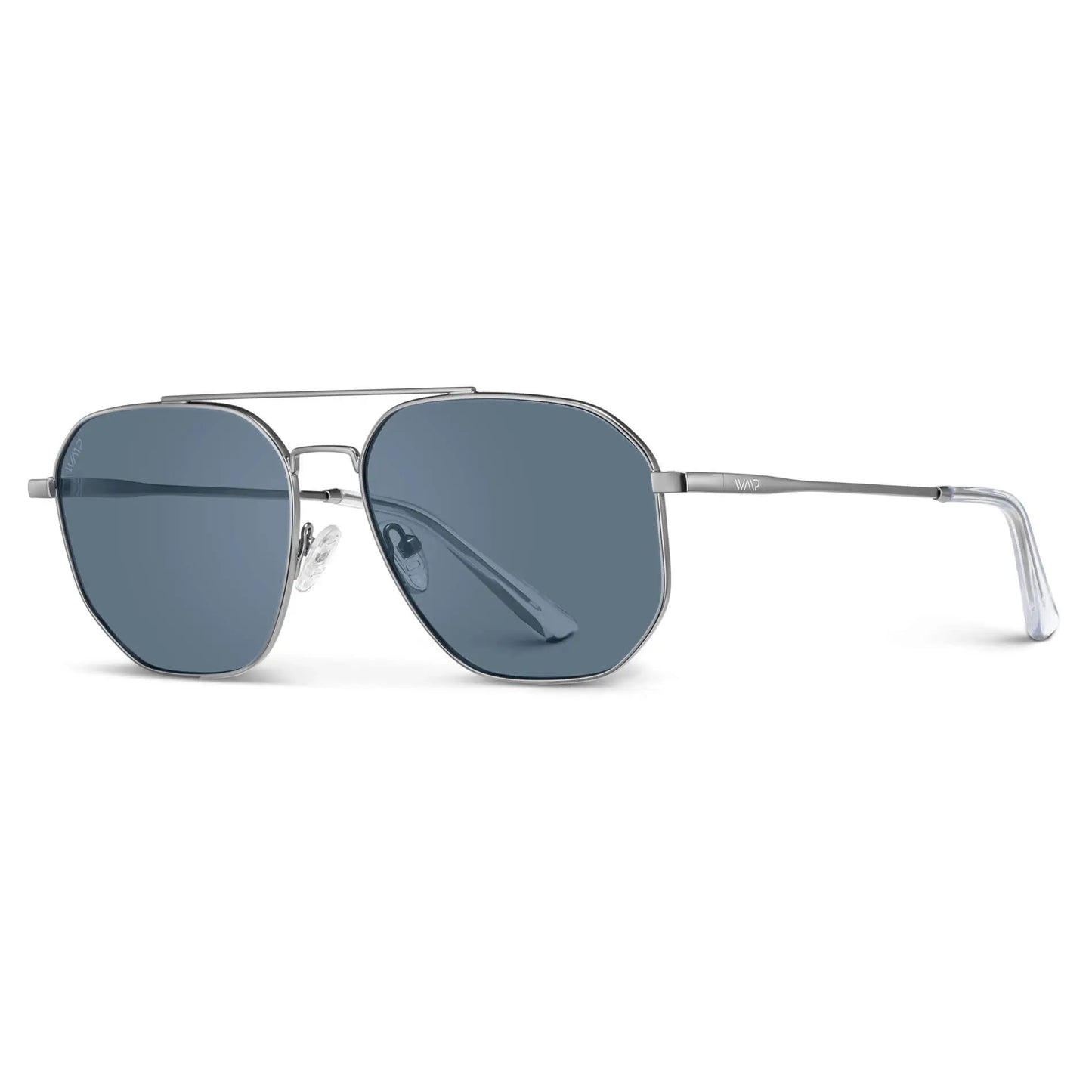Silver / Slate Blue Lens || Men's Modern Double Bridge Aviator Sunglasses with Silver Frame and Blue Polarized Lenses