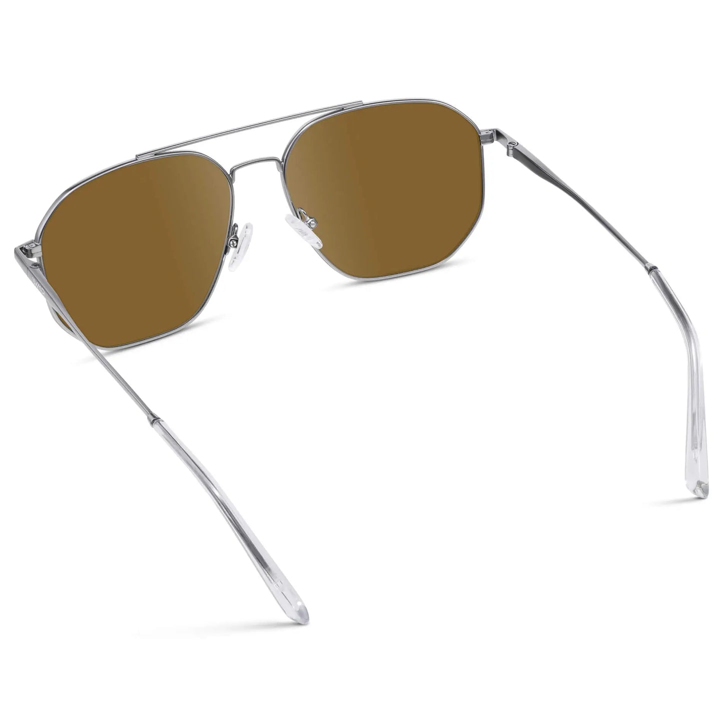 Silver / Amber || Back view of Men's Double Bridge Aviator Prescription Sunglasses with Silver Frame and Amber Lenses on a white background