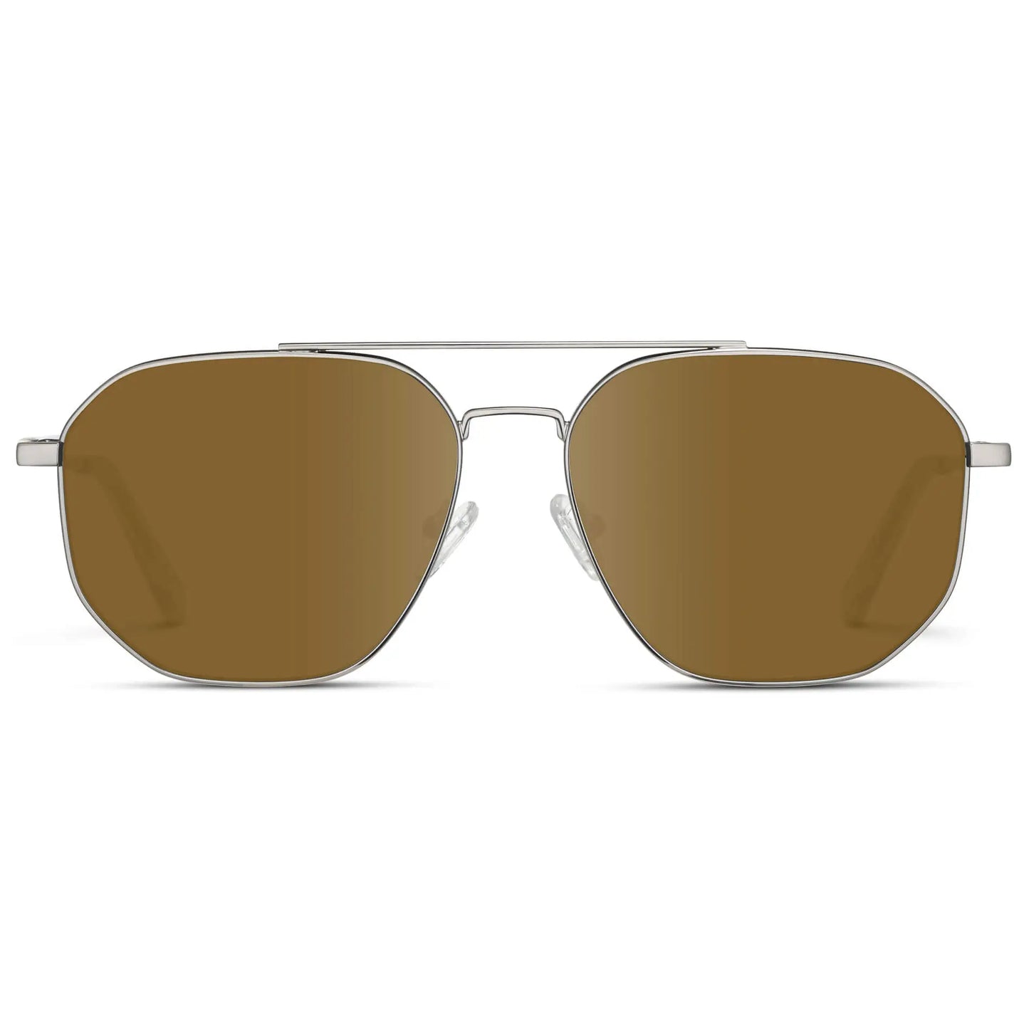 Silver / Amber || Men's Double Bridge Aviator Prescription Sunglasses with Silver Frame and Amber Lenses on a white background
