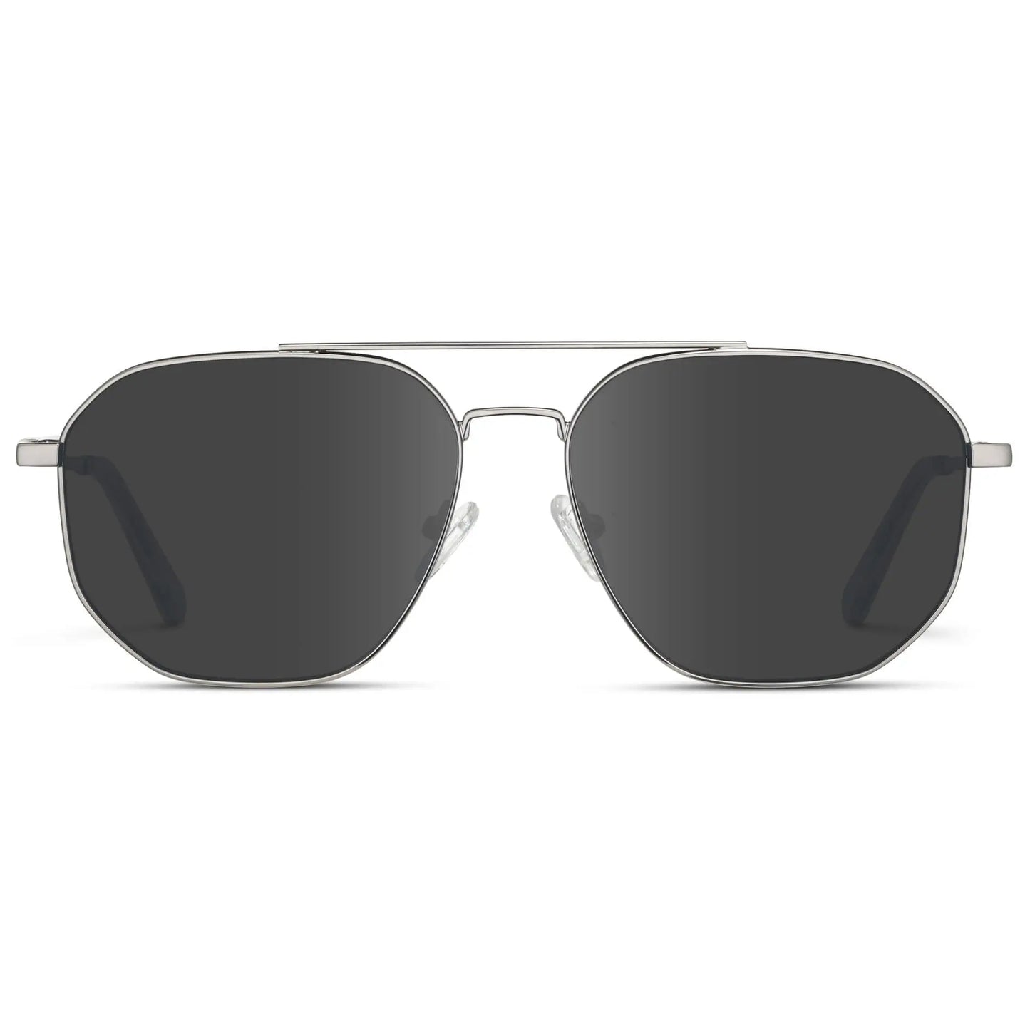 Silver / Grey || Men's Double Bridge Aviator Prescription Sunglasses with Silver Frame and Grey Lenses on a white background