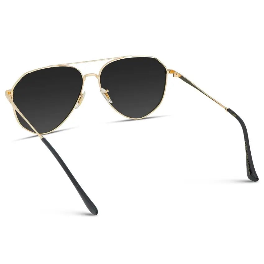 Gold Frame / Black Lens || Modern Polarized Aviator Sunglasses Black Lens Gold Frame and Comfortable Screw-less Nose Pads