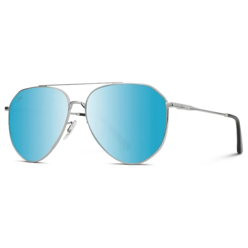 Silver Frame / Mirror Blue Lens || Modern Polarized Aviator Sunglasses Ocean Blue Mirror Lens and Silver Glossy Frame