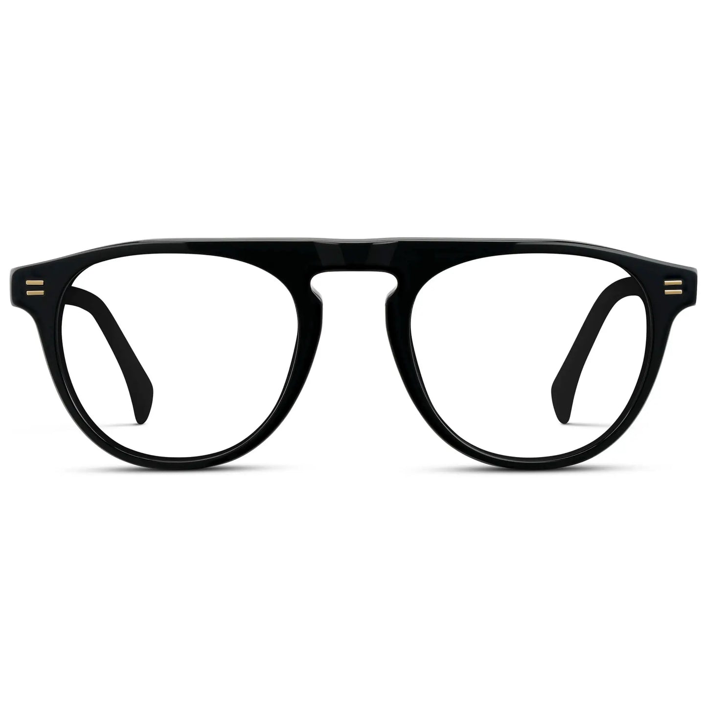 Black || Men's Rounded Aviator-Inspired Prescription Eyeglasses with Black Acetate Frame and Clear Lens on a white background