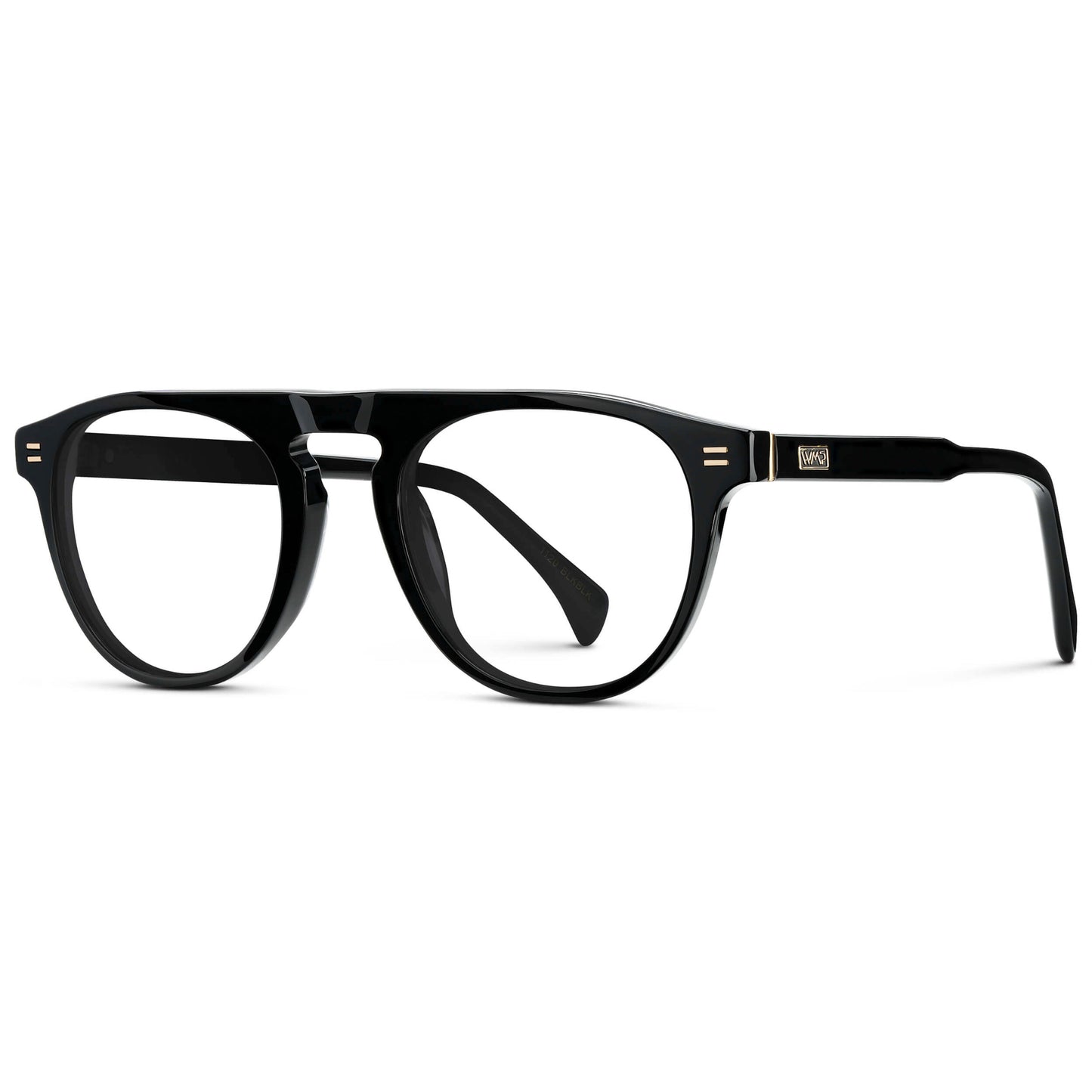 Black || Men's Rounded Aviator-Inspired Prescription Eyeglasses with Black Acetate Frame and Clear Prescription Lens