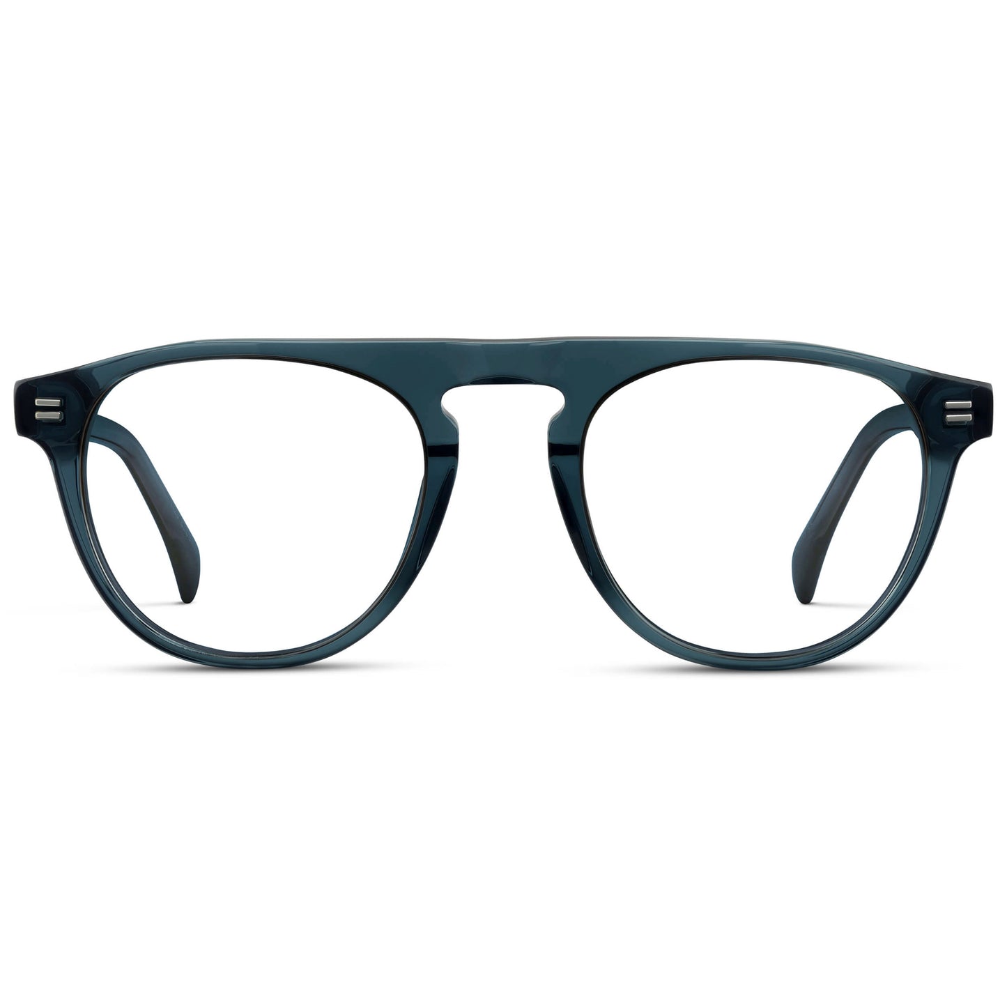 Crystal Steel Blue || Men's Rounded Aviator-Inspired Prescription Eyeglasses with Crystal Steel Blue Acetate Frame and Clear Prescription Lens