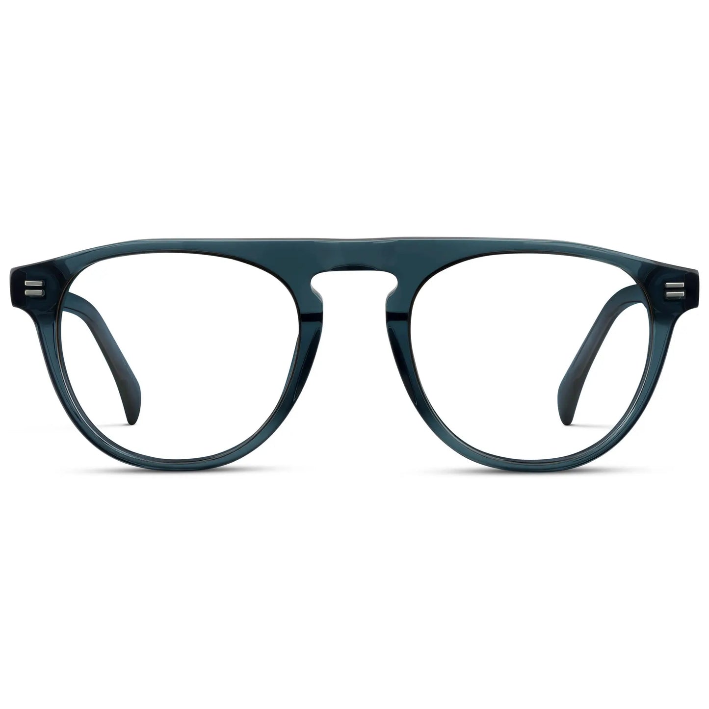 Crystal Steel Blue || Men's Rounded Aviator-Inspired Prescription Eyeglasses with Crystal Steel Blue Acetate Frame and Clear Lens on a white background