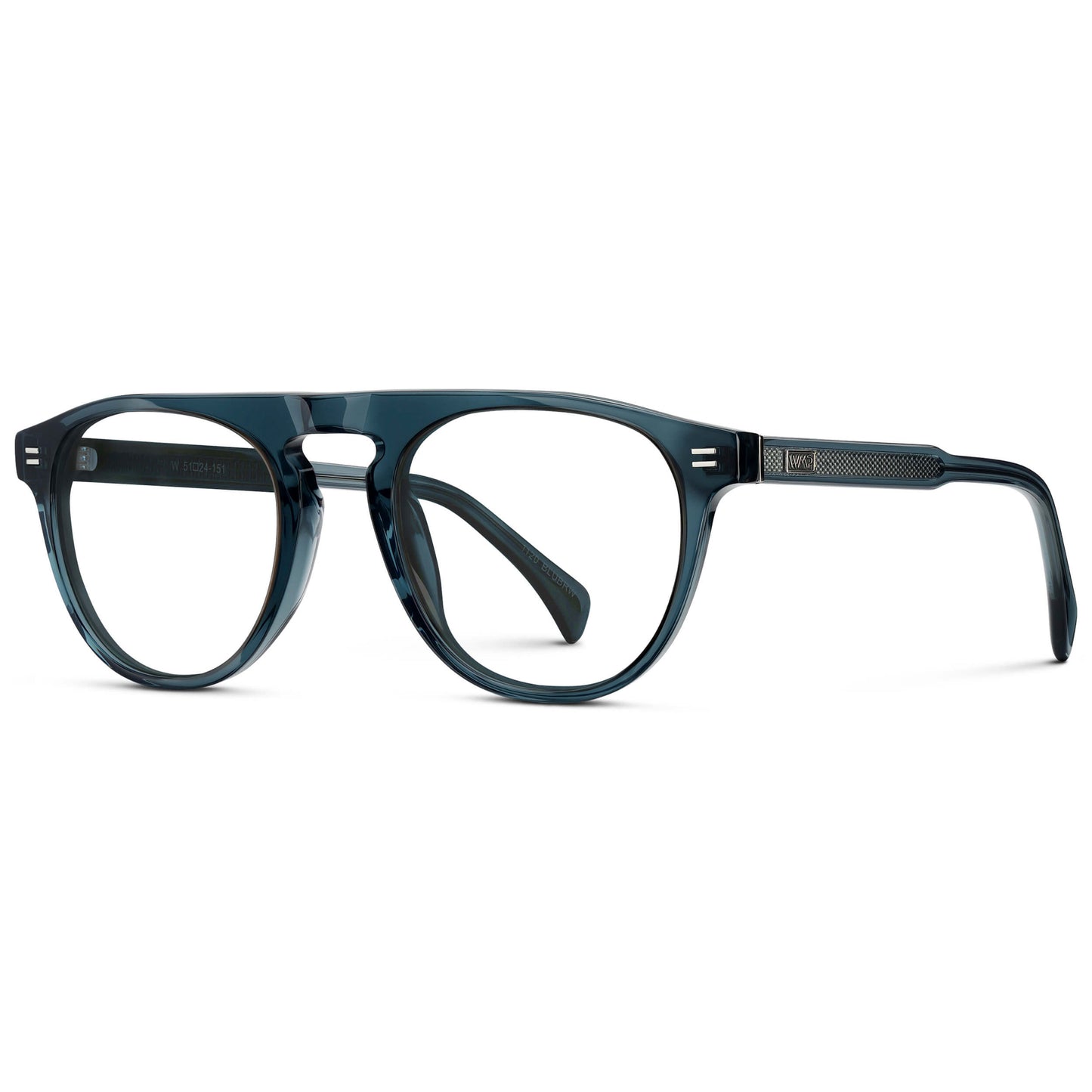 Crystal Steel Blue || Men's Rounded Aviator-Inspired Prescription Eyeglasses with Crystal Steel Blue Acetate Frame and Clear Prescription Lens