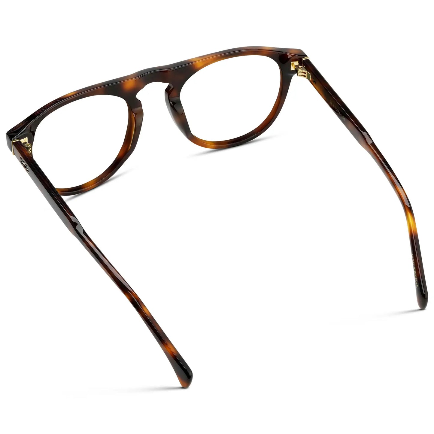 Havana Tortoise || Back view of Men's Rounded Aviator-Inspired Prescription Eyeglasses with Havana Tortoise Acetate Frame and Clear Lens on a white background
