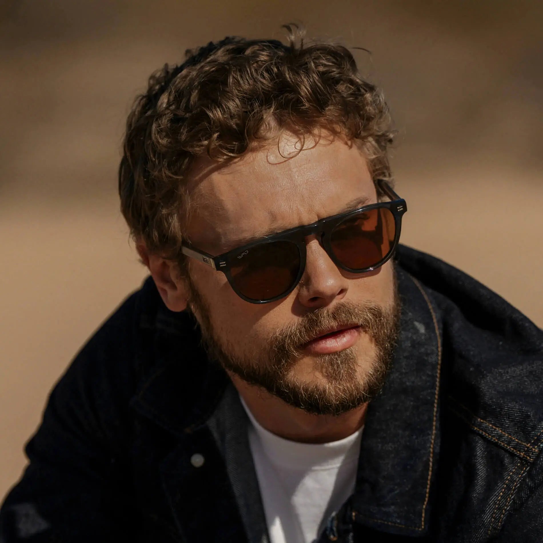 Crystal Steel Blue / Brown Lens || Men's Rounded Aviator-Inspired Sunglasses with Crystal Steel Blue Acetate Frame and Brown Polarized Lens