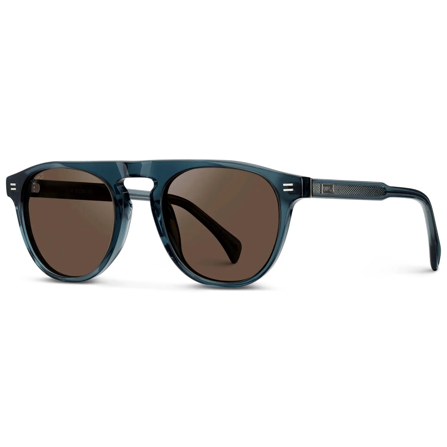 Crystal Steel Blue / Brown Lens || Men's Rounded Aviator-Inspired Sunglasses with Crystal Steel Blue Acetate Frame and Brown Polarized Lens