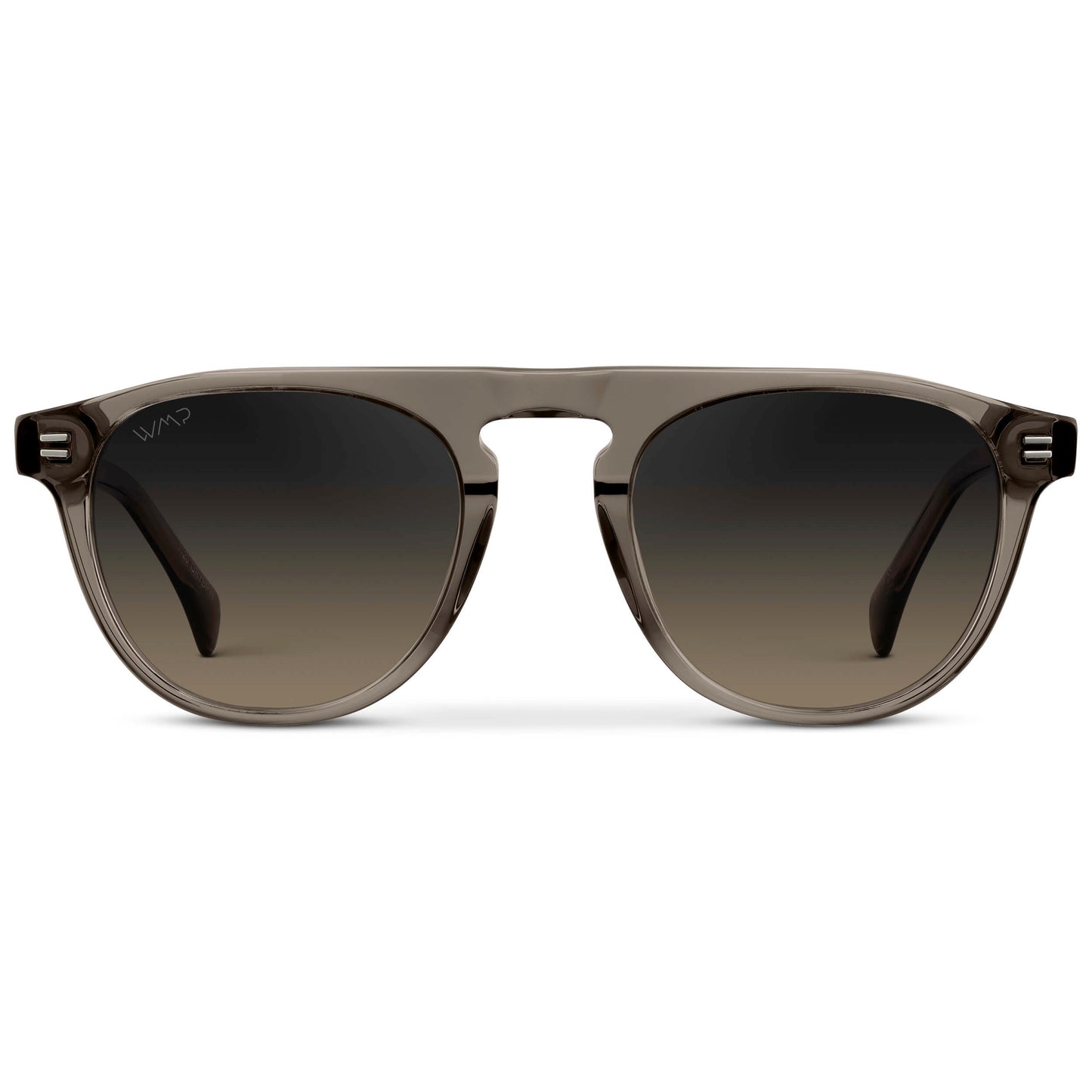 Crystal Gunmetal / Grey Brown Gradient || Men's Rounded Aviator-Inspired Sunglasses with Crystal Gunmetal Acetate Frame and Grey Brown Gradient Polarized Lens