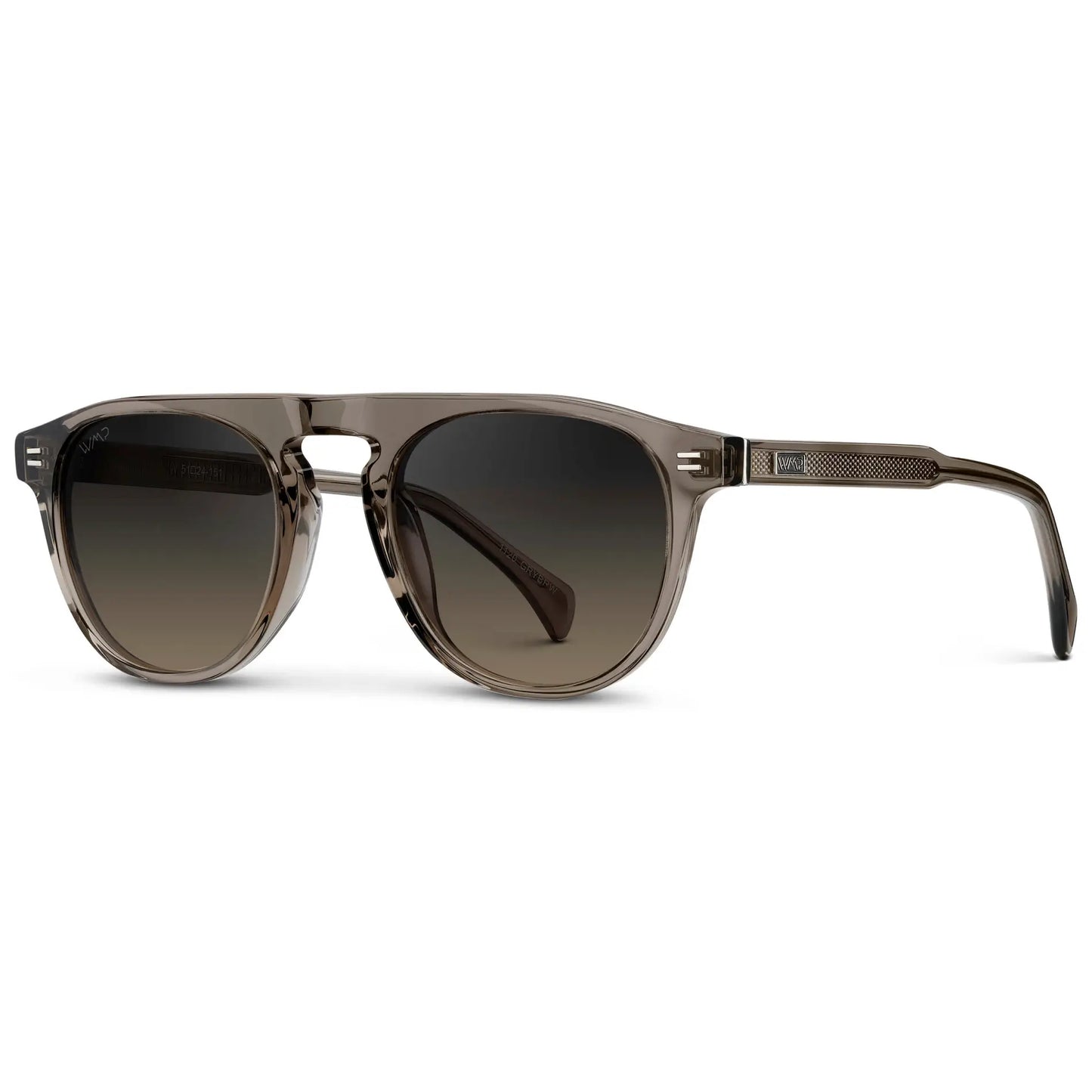 Crystal Gunmetal / Grey Brown Gradient ||  Men's Rounded Aviator-Inspired Sunglasses with Crystal Gunmetal Acetate Frame and Grey Brown Gradient Polarized Lens
