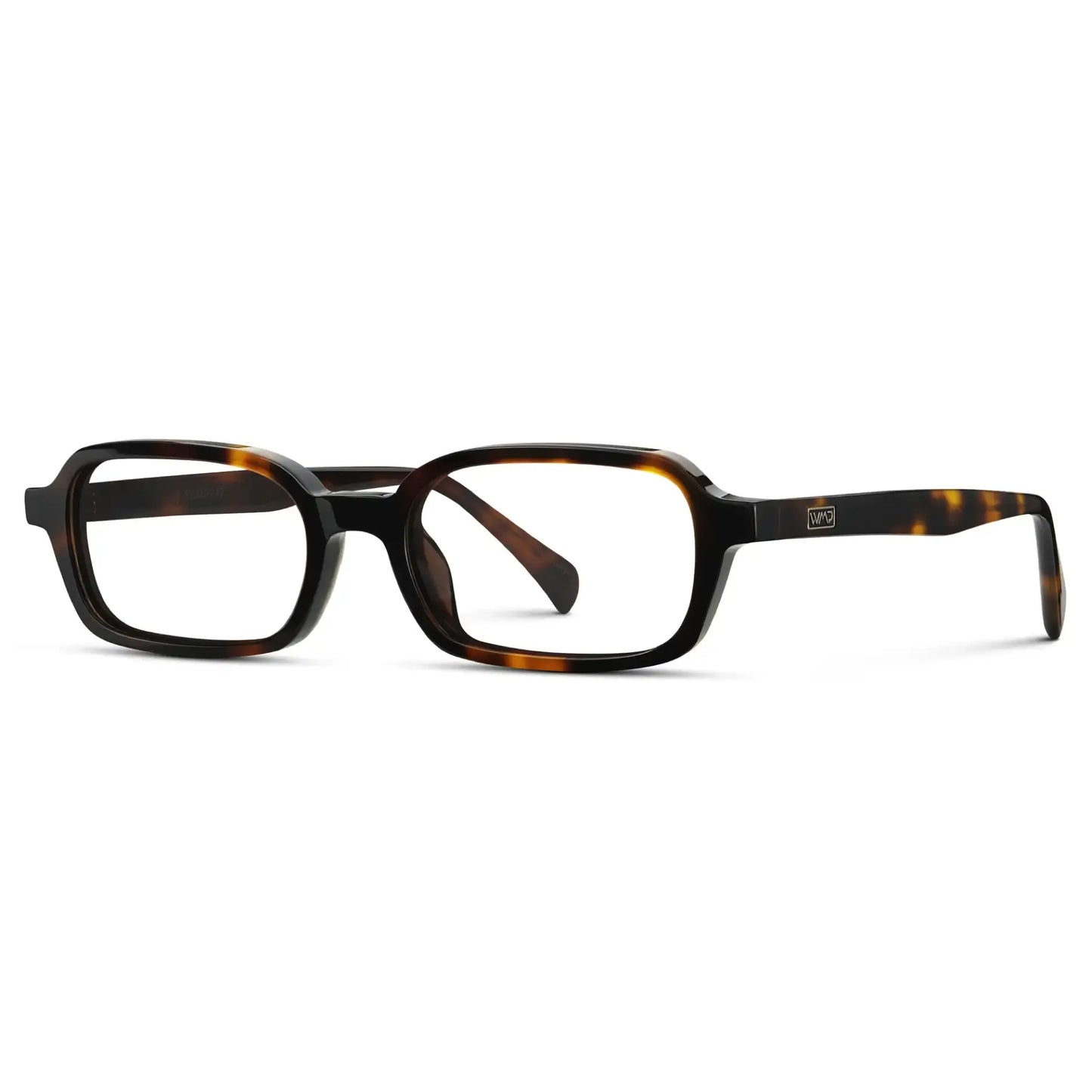 Brown Tortoise || Side view of Women's Rectangular Prescription Eyeglasses with Brown Tortoise Frame and Clear Lenses on a white background