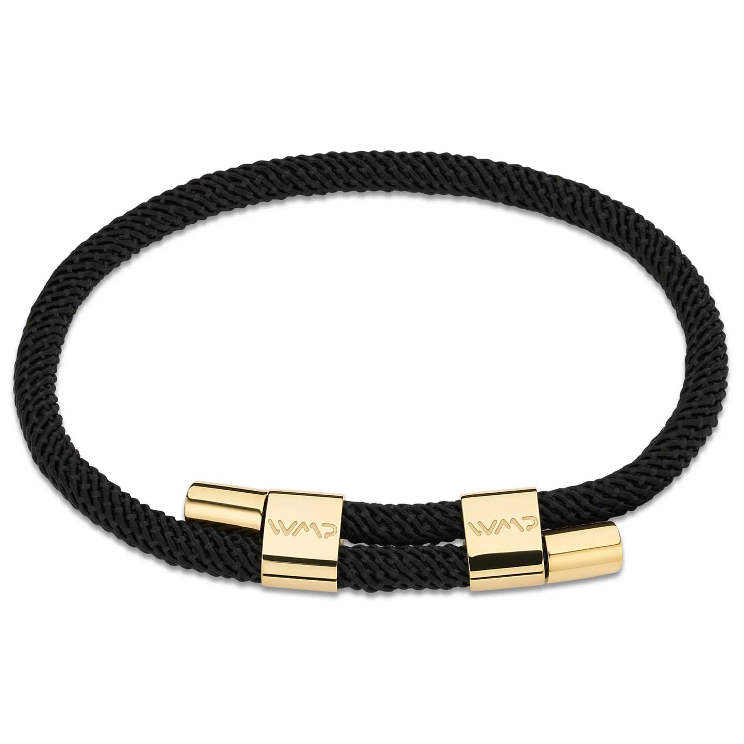 Onyx Black / Gold || 14K Gold Plated Bracelet Set with Black Rope Detail for Men on a white background