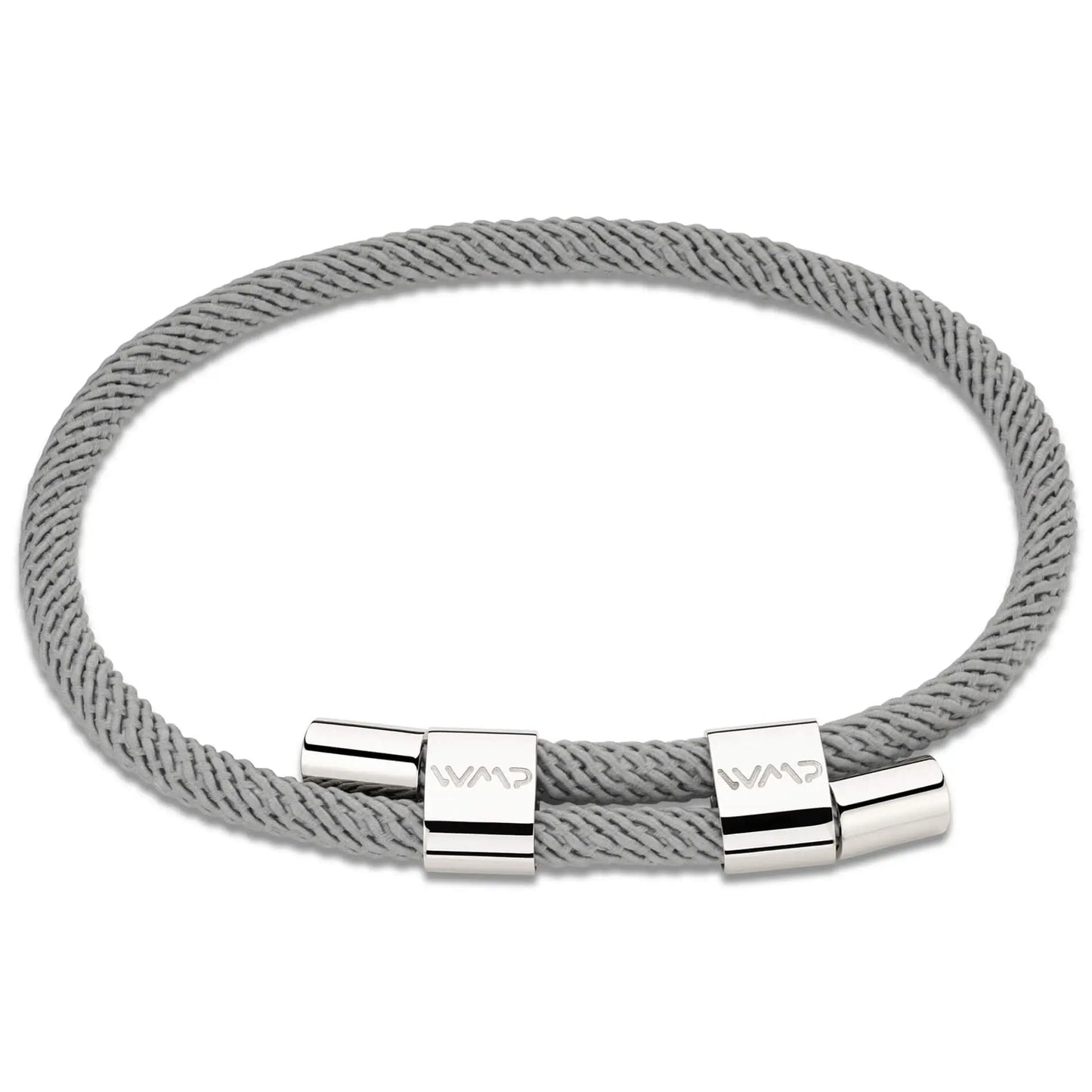 Stone Grey / Silver || Silver Stainless Steel Bracelet Set with Grey Rope Detail for Men on a white background