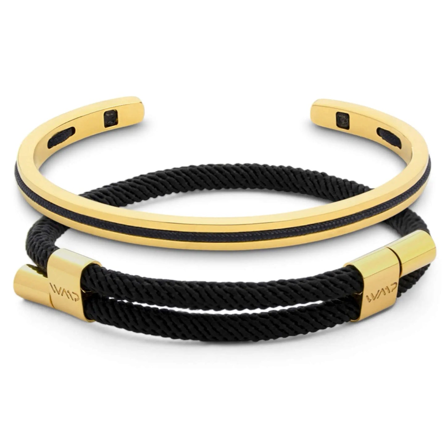 Onyx Black / Gold || Men's Adjustable Bracelet Set with Gold and Black Details on a white background
