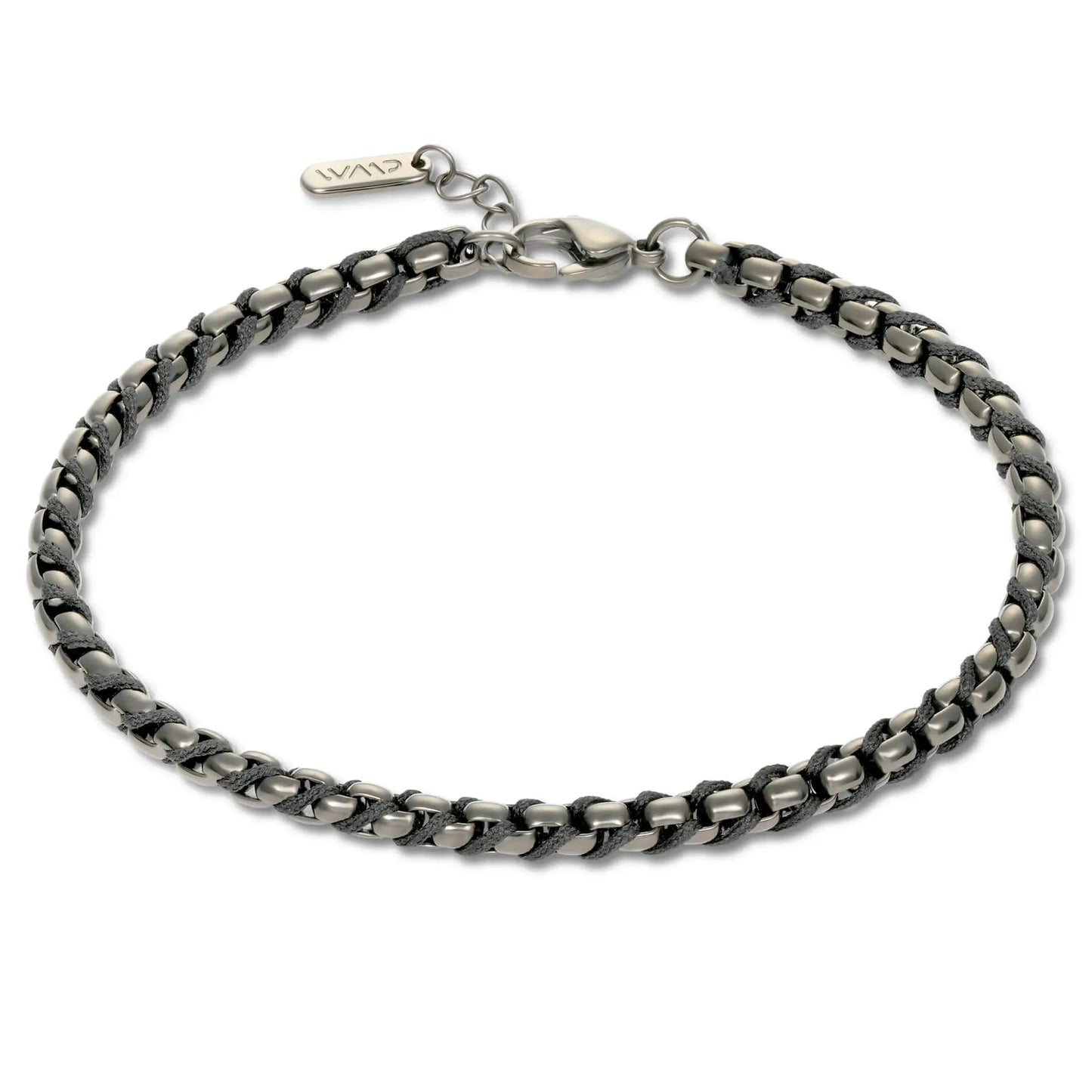 Gun Metal / Black Rope || Minimal Gunmetal Chain Bracelet with Black Woven Rope.
