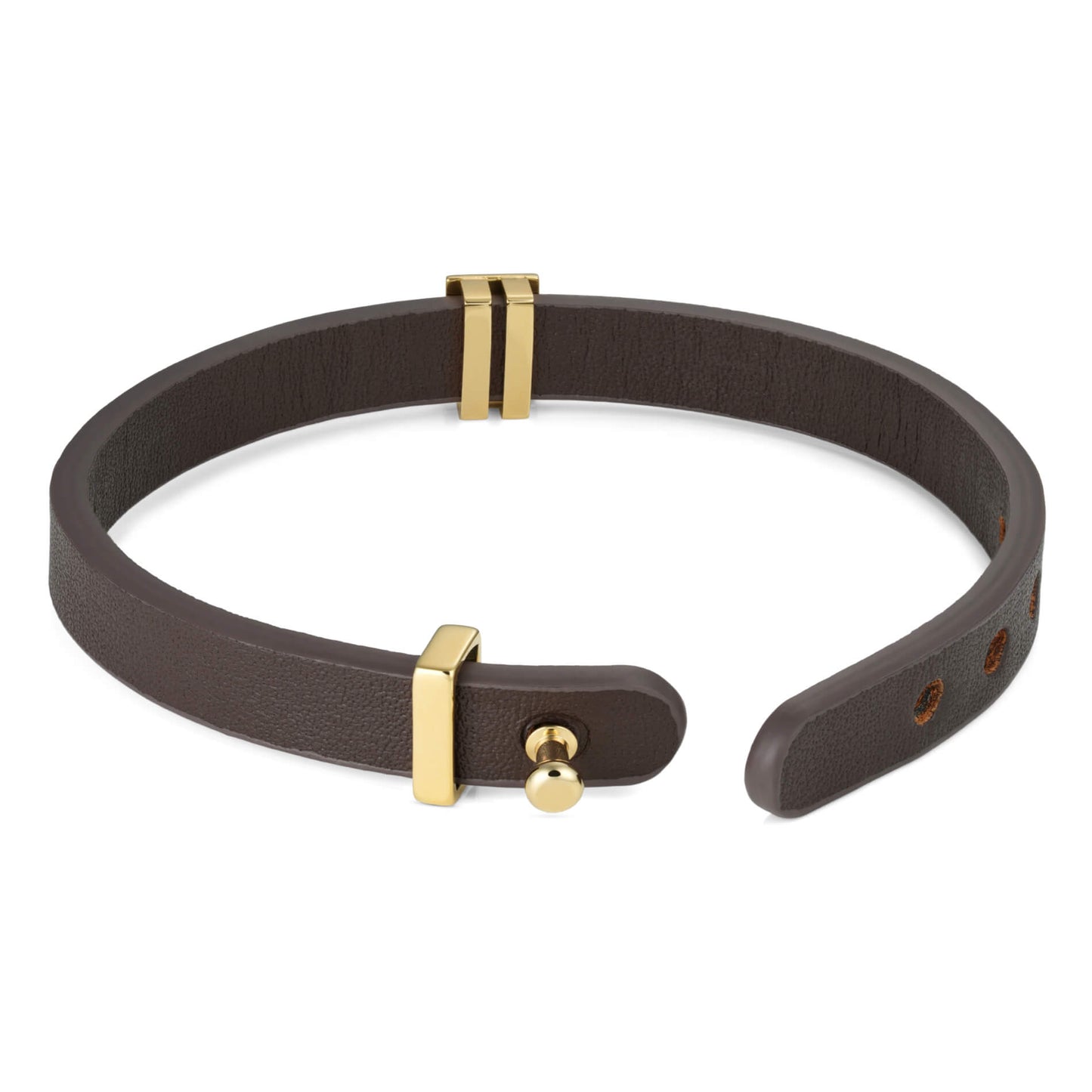 Gold / Dark Brown Leather || Brown Leather Cuff Bracelet with Gold Metal Accents.
