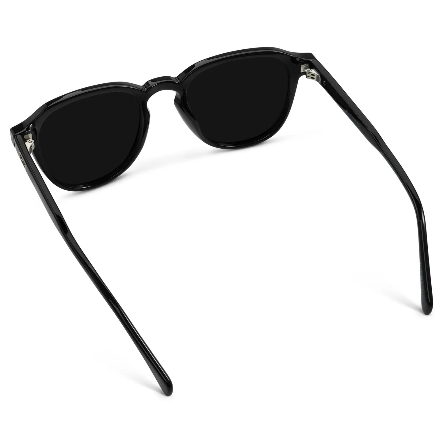 Black / Triple Black Lens || Back view of Men's Round Polarized Sunglasses with Black Frame and Black Lenses on a white background