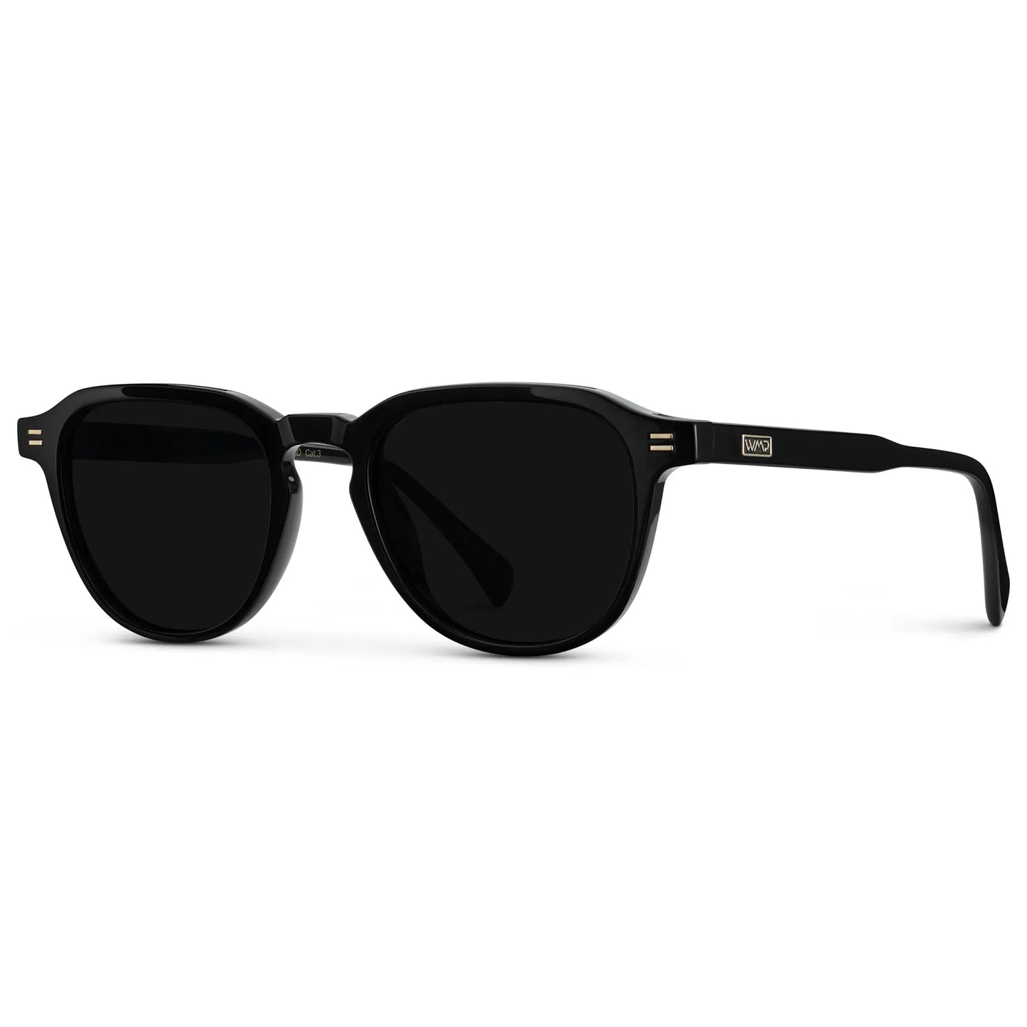 Black / Triple Black Lens || Side view of Men's Round Polarized Sunglasses with Black Frame and Black Lenses on a white background