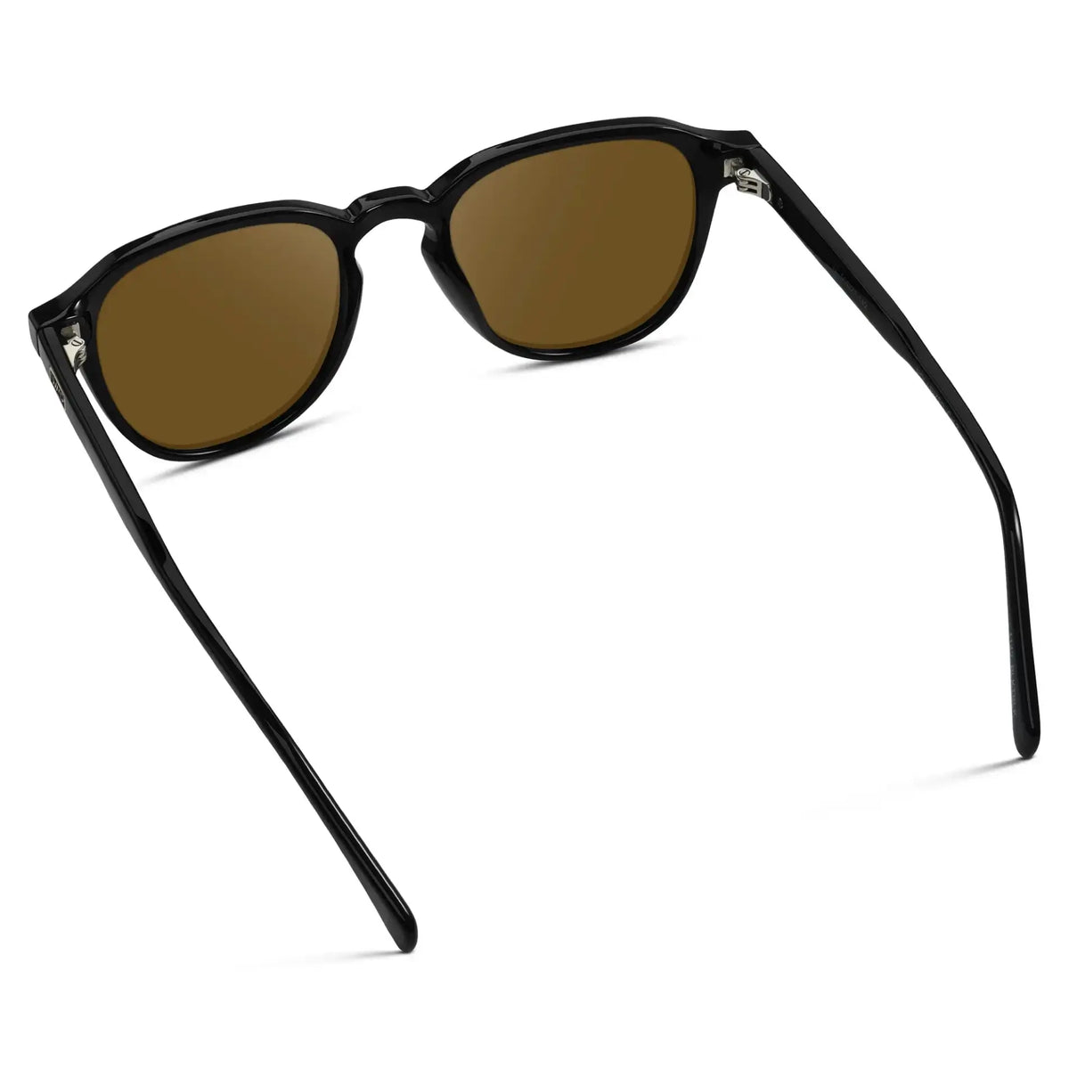 Black / Amber || Back view of Men's Round Prescription Sunglasses with Black Frame and Amber Lenses on a white background