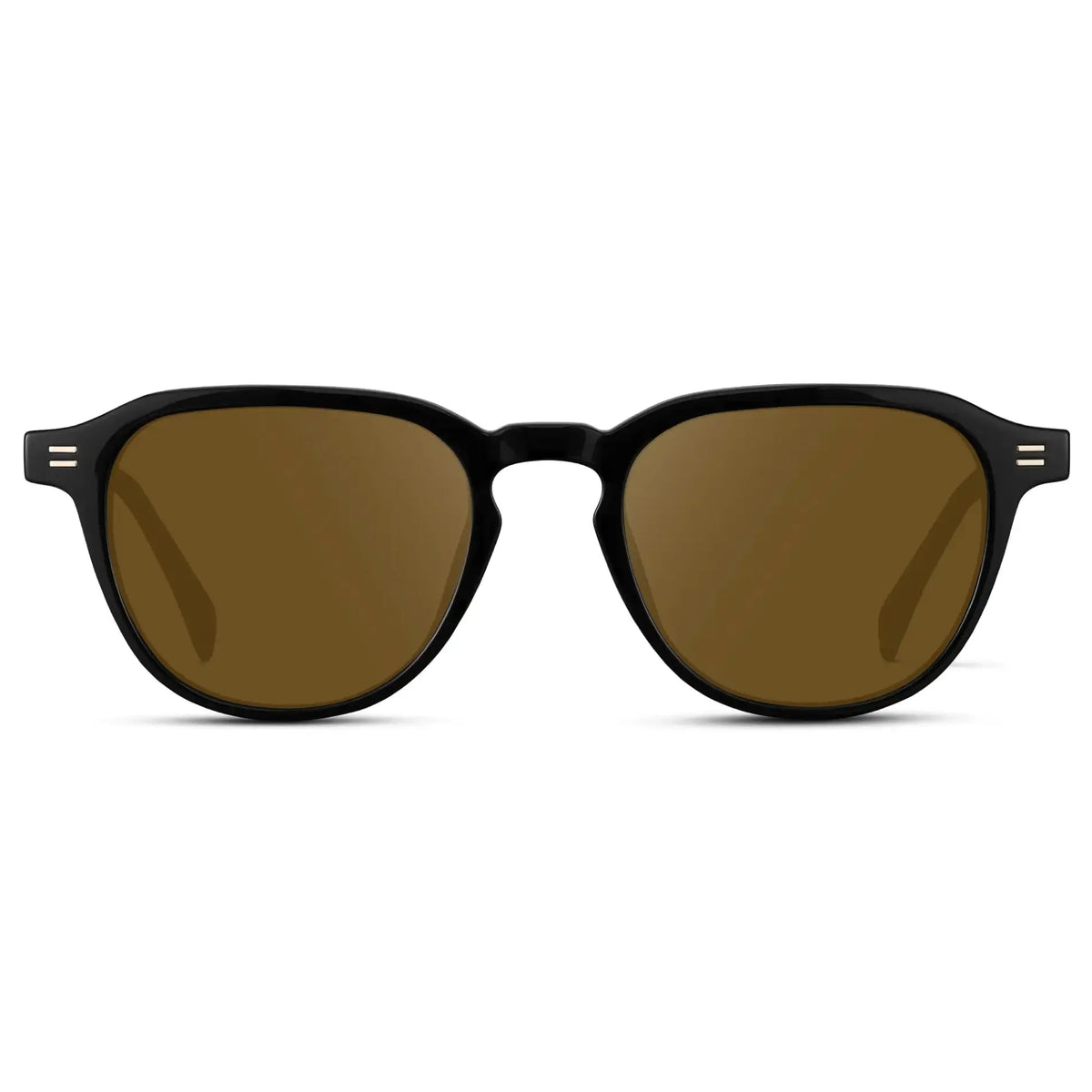 Black / Amber || Men's Round Prescription Sunglasses with Black Frame and Amber Lenses on a white background