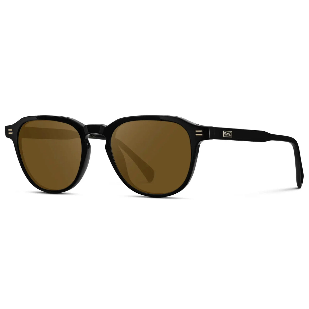 Black / Amber || Side view of Men's Round Prescription Sunglasses with Black Frame and Amber Lenses on a white background