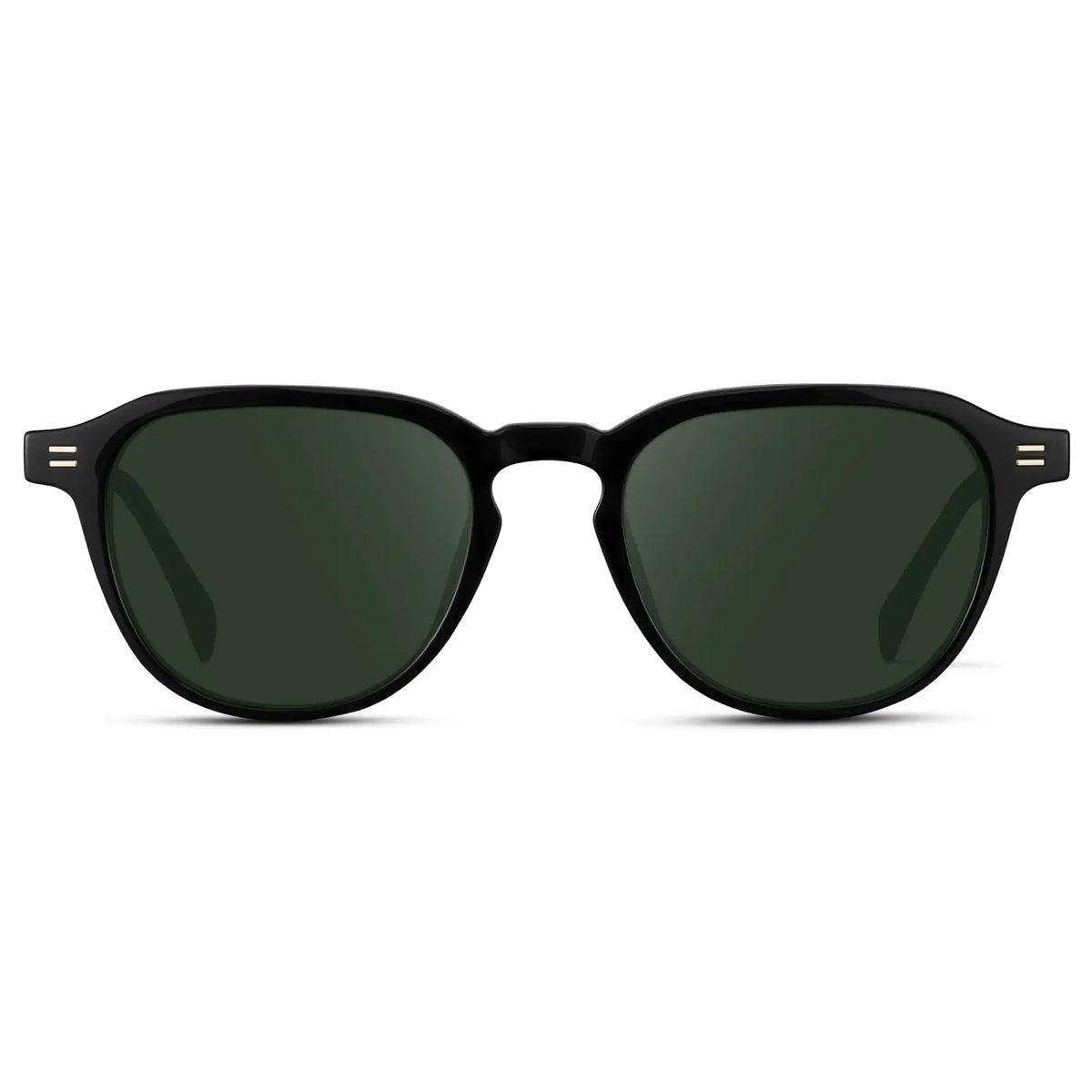 Black / G15 || Men's Round Prescription Sunglasses with Black Frame and Green Lenses on a white background