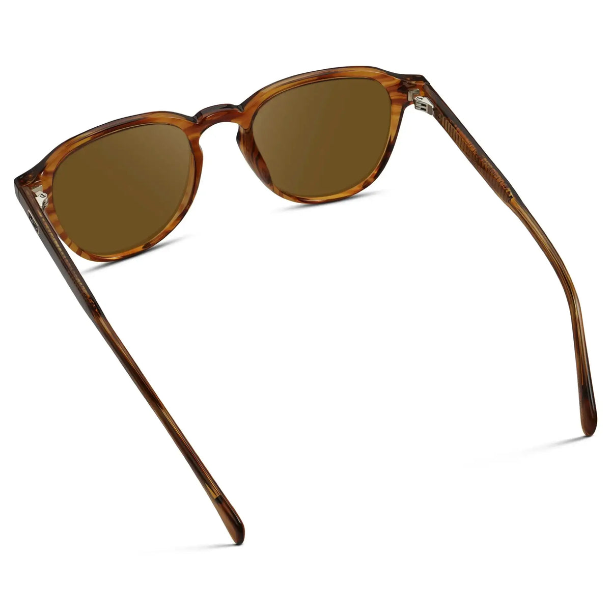 Golden Brown Grain / Amber || Back view of Men's Round Prescription Sunglasses with Golden Brown Grain Frame and Amber Lenses on a white background