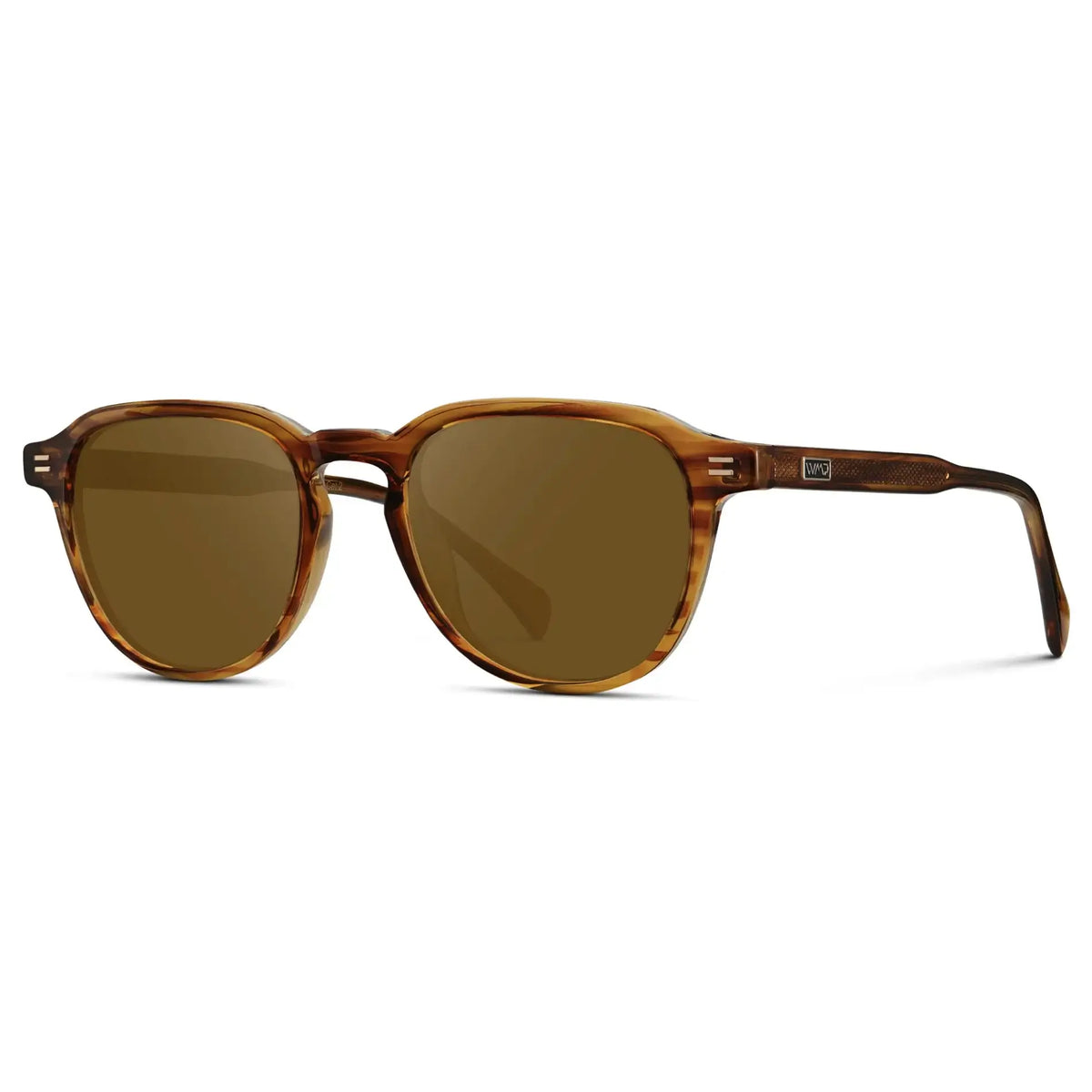 Golden Brown Grain / Amber || Side view of Men's Round Prescription Sunglasses with Golden Brown Grain Frame and Amber Lenses on a white background