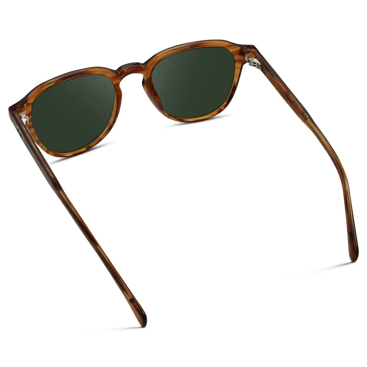 Golden Brown Grain / G15 || Back view of Men's Round Prescription Sunglasses with Golden Brown Grain Frame and Green Lenses on a white background