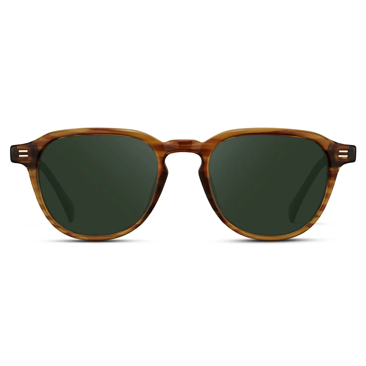 Golden Brown Grain / G15 || Men's Round Prescription Sunglasses with Golden Brown Grain Frame and Green Lenses on a white background