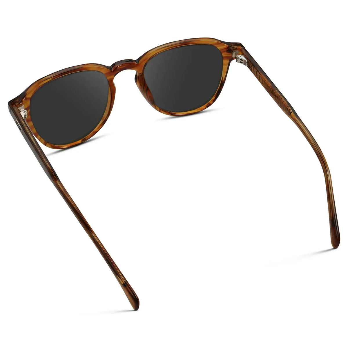 Golden Brown Grain / Grey || Back view of Men's Round Prescription Sunglasses with Golden Brown Grain Frame and Grey Lenses on a white background