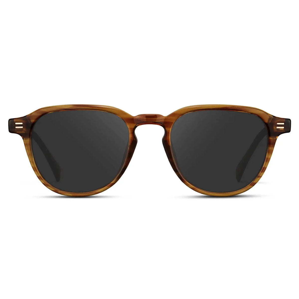 Golden Brown Grain / Grey || Men's Round Prescription Sunglasses with Golden Brown Grain Frame and Grey Lenses on a white background
