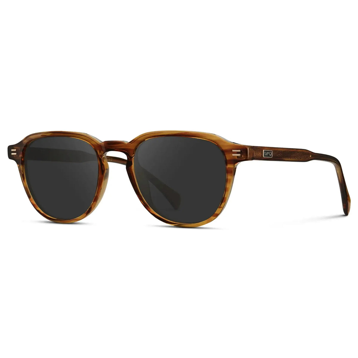 Golden Brown Grain / Grey || Side view of Men's Round Prescription Sunglasses with Golden Brown Grain Frame and Grey Lenses on a white background