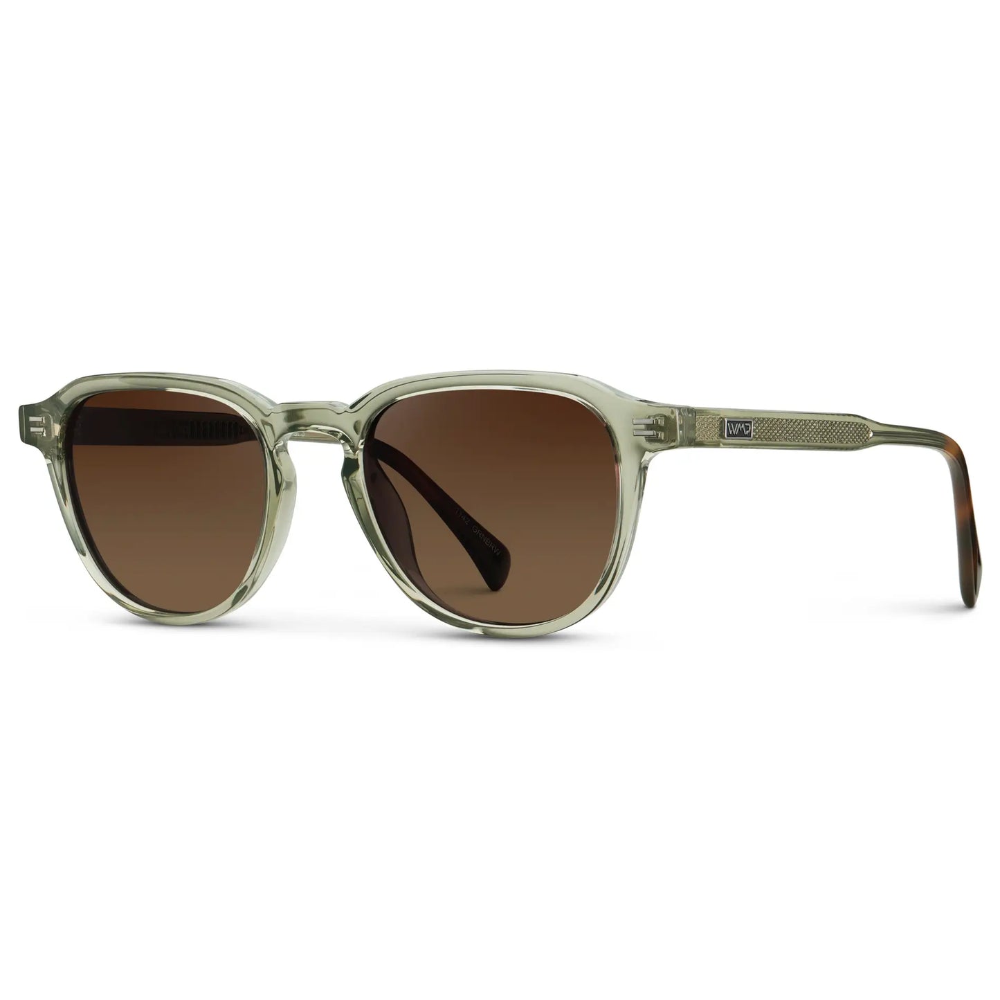 Palm Green / Brown Gold Gradient Lens || Side view of Men's Round Polarized Sunglasses with Green Frame and Brown Gold Lenses on a white background