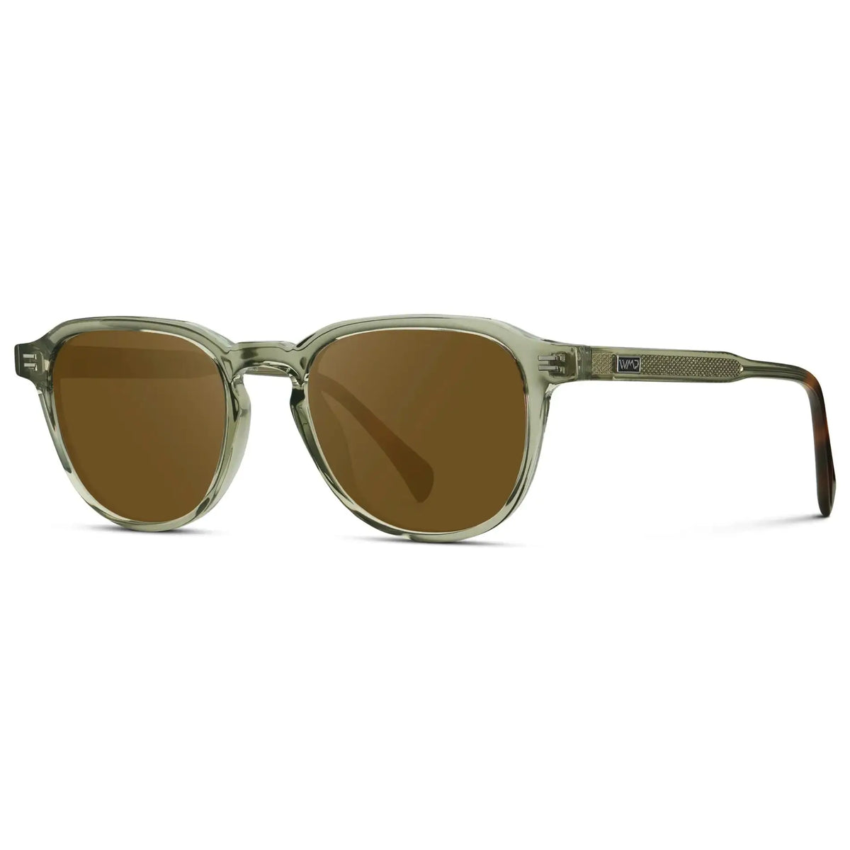 Palm Green / Amber || Side view of Men's Round Prescription Sunglasses with Palm Green Frame and Amber Lenses on a white background