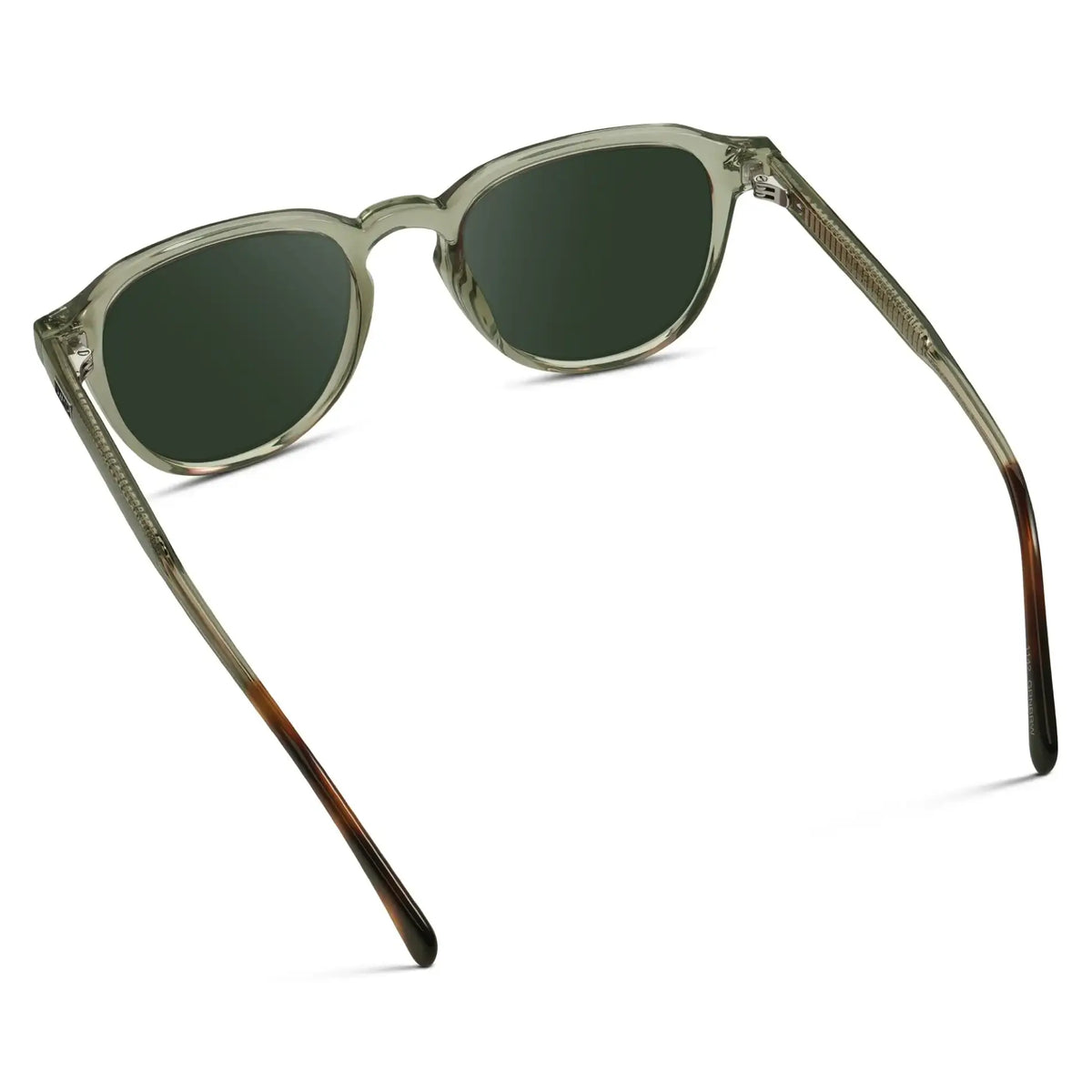 Palm Green / G15 || Back view of Men's Round Prescription Sunglasses with Palm Green Frame and Green Lenses on a white background