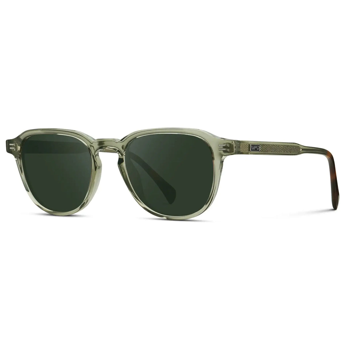 Palm Green / G15 || Side view of Men's Round Prescription Sunglasses with Palm Green Frame and Green Lenses on a white background