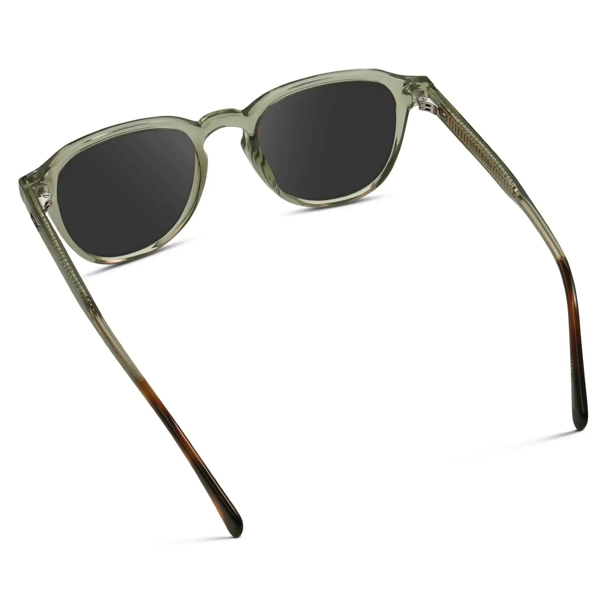 Palm Green / Grey || Back view of Men's Round Prescription Sunglasses with Palm Green Frame and Grey Lenses on a white background