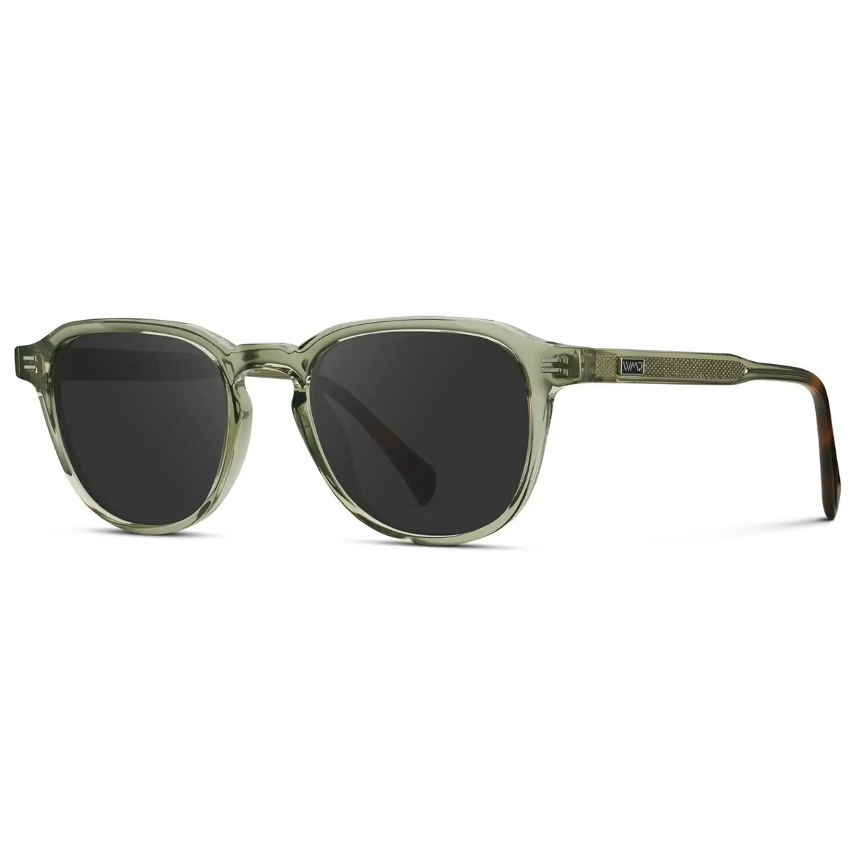 Palm Green / Grey || Side view of Men's Round Prescription Sunglasses with Palm Green Frame and Grey Lenses on a white background