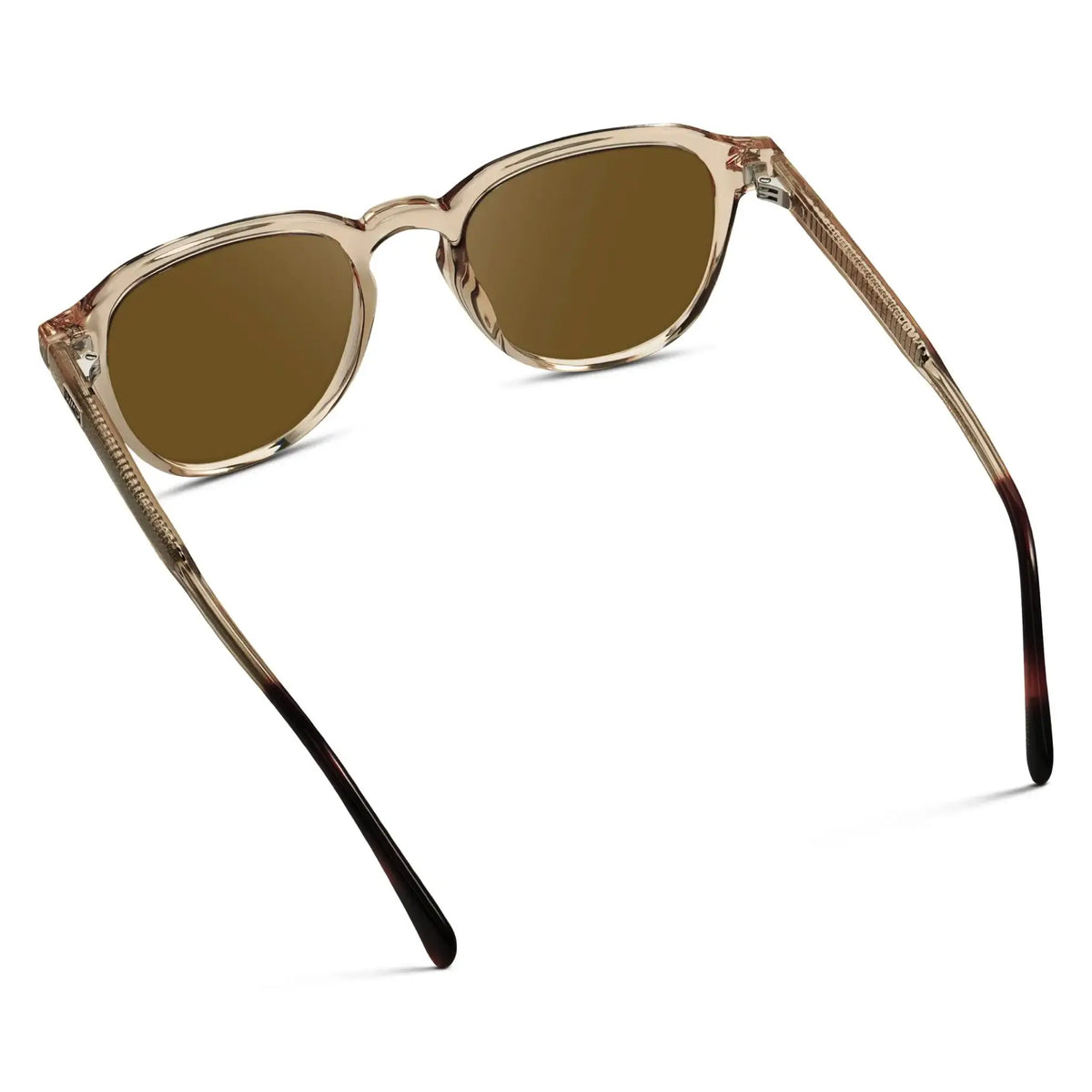 Sand Brown / Amber || Back view of Men's Round Prescription Sunglasses with Sand Brown Frame and Amber Lenses on a white background